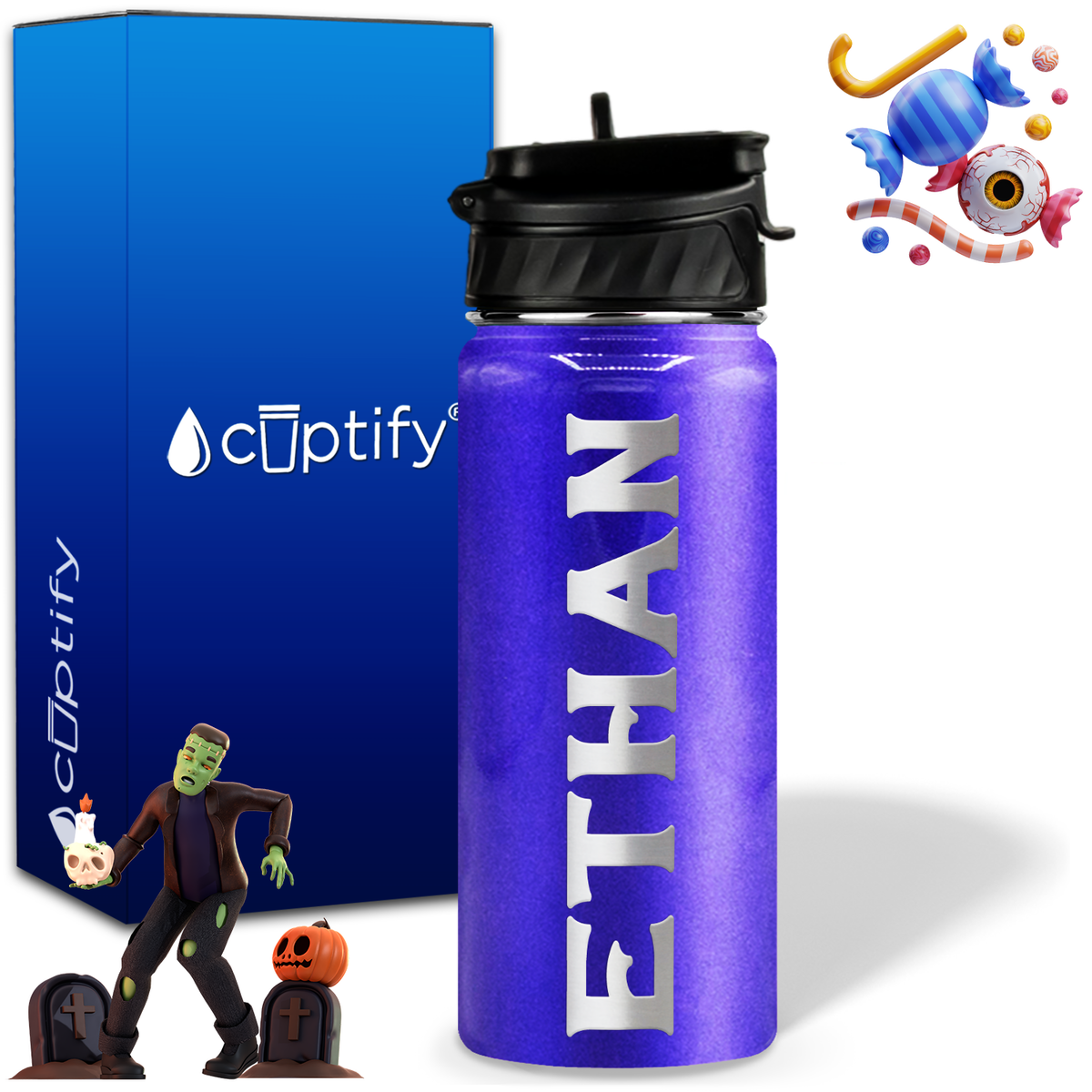 Personalized Grim Halloween on 18oz Custom Water Bottle