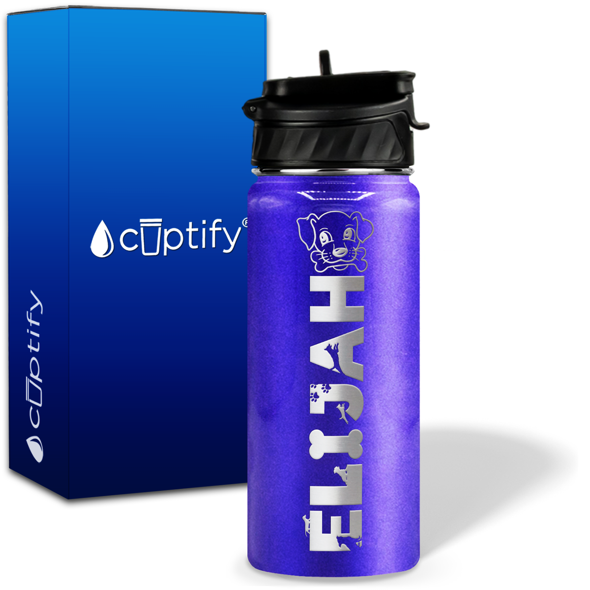 Personalized Dog with Name and Icon on 18oz Wide Mouth Kids Water Bottle