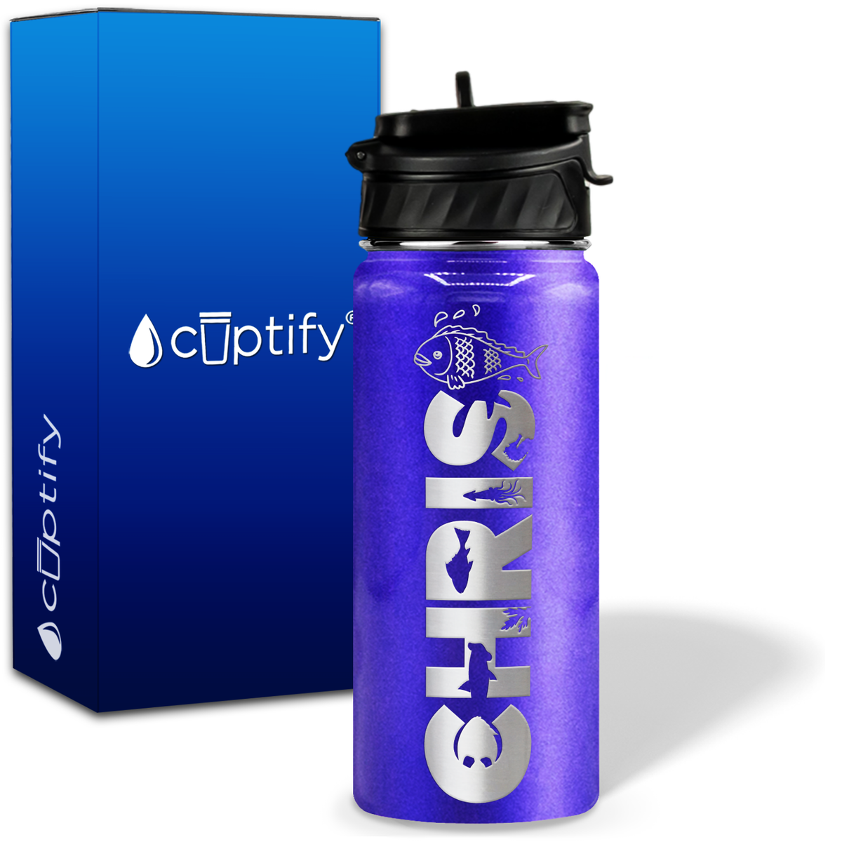 Personalized Fish with Name and Icon on 18oz Wide Mouth Kids Water Bottle