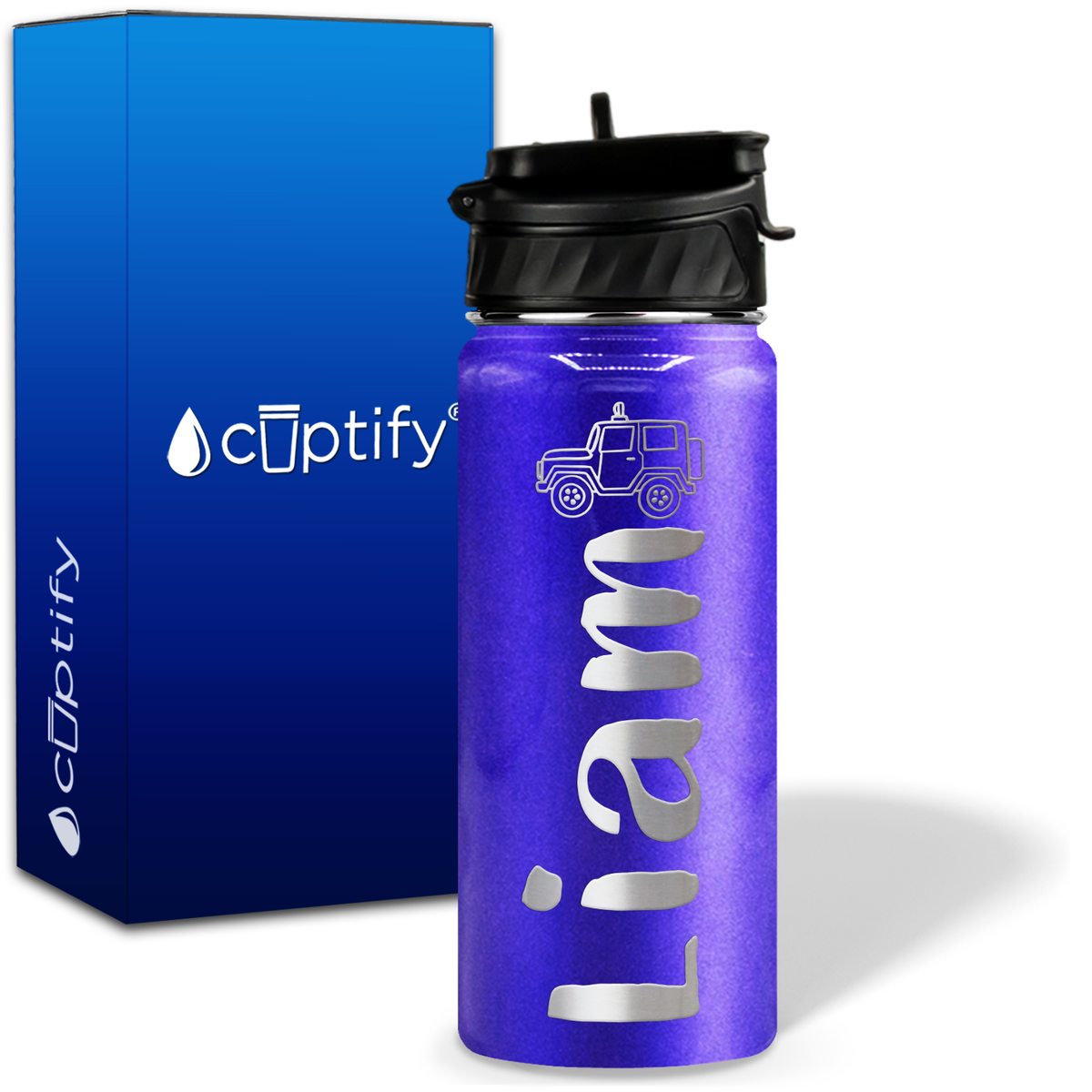 Personalized Jeep with Name and Icon on 18oz Wide Mouth Kids Water Bottle