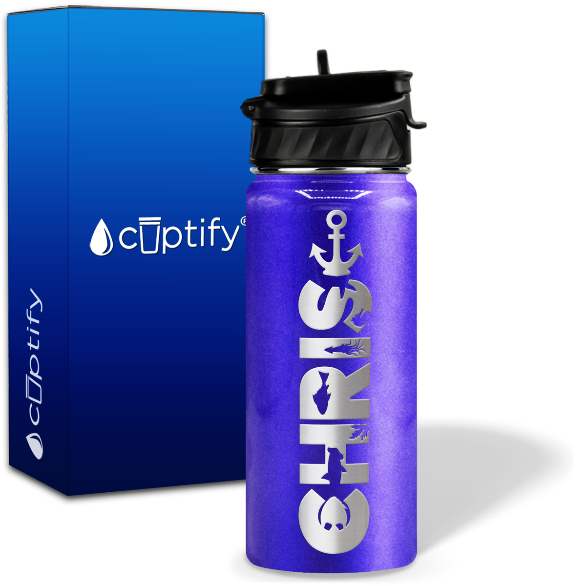 Personalized Anchor with Name and Icon on 18oz Wide Mouth Kids Water Bottle