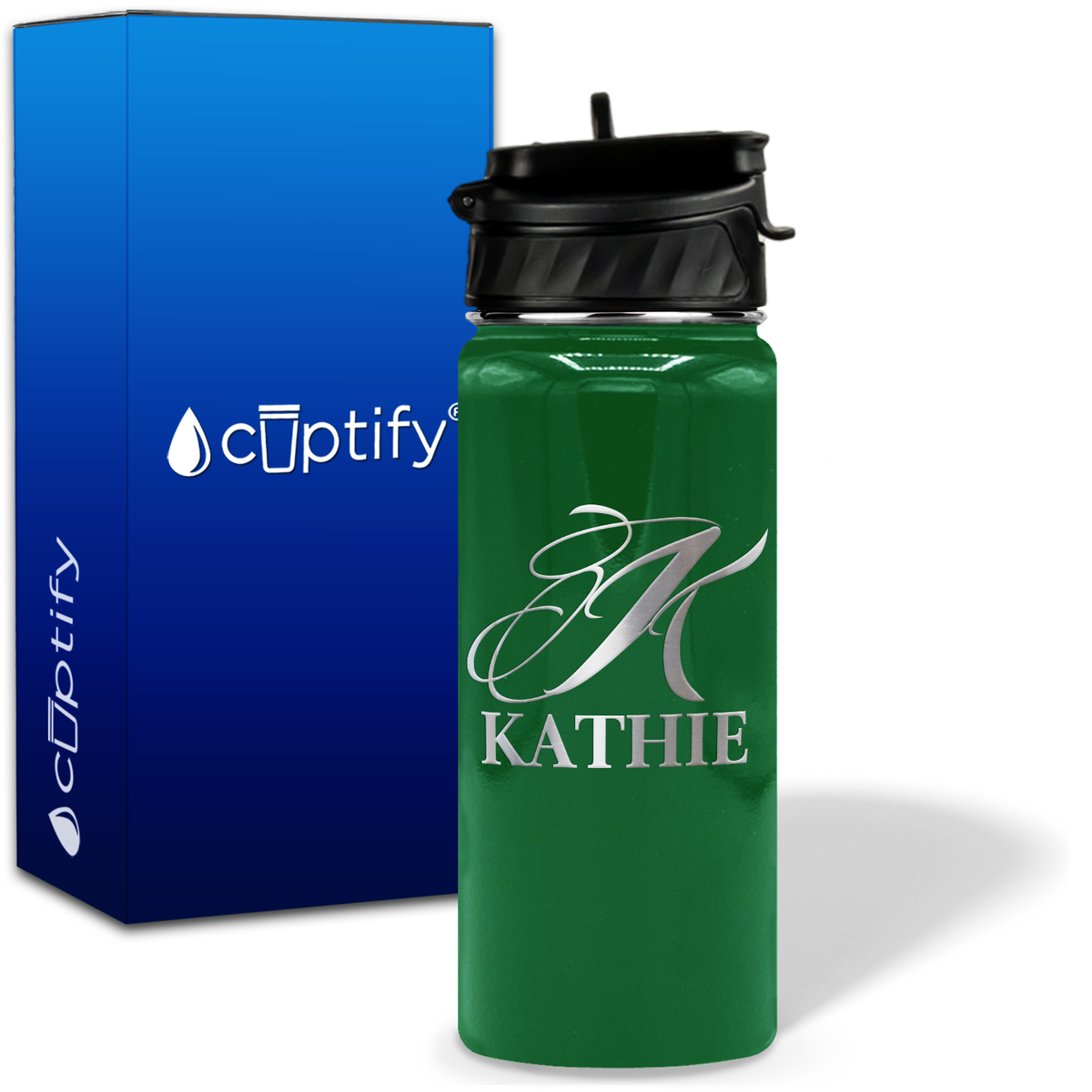 Personalized Script Initial and Name on 18oz Wide Mouth Bottle