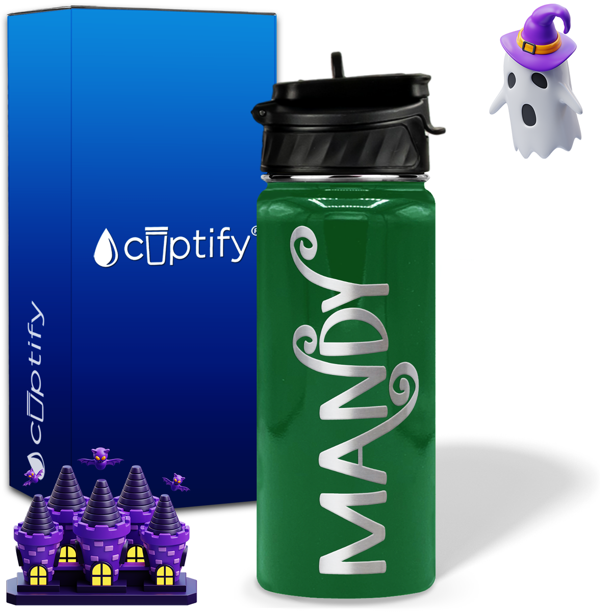 Curly Spooky Halloween on 18oz Personalized Water Bottle