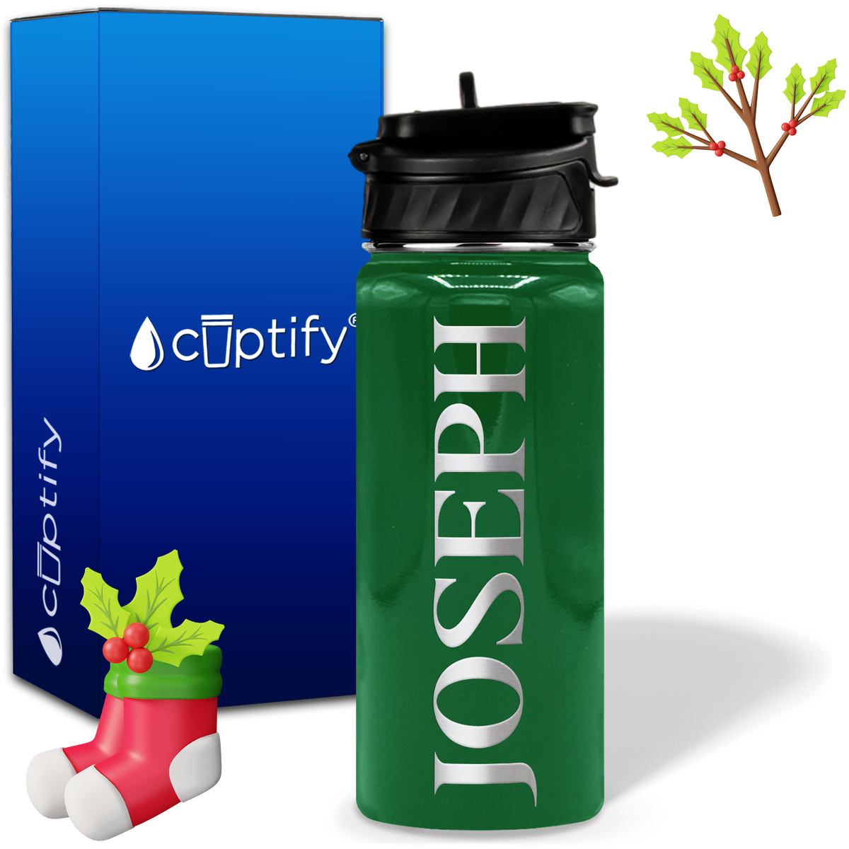 Personalized Merry Christmas on 18oz Water Bottle