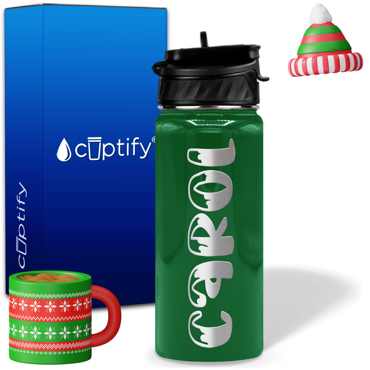 Personalized Frosty Christmas Font on 18oz Wide Mouth