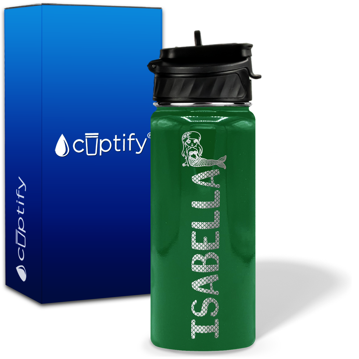 Personalized Mermaid with Name and Icon on 18oz Wide Mouth Kids Water Bottle