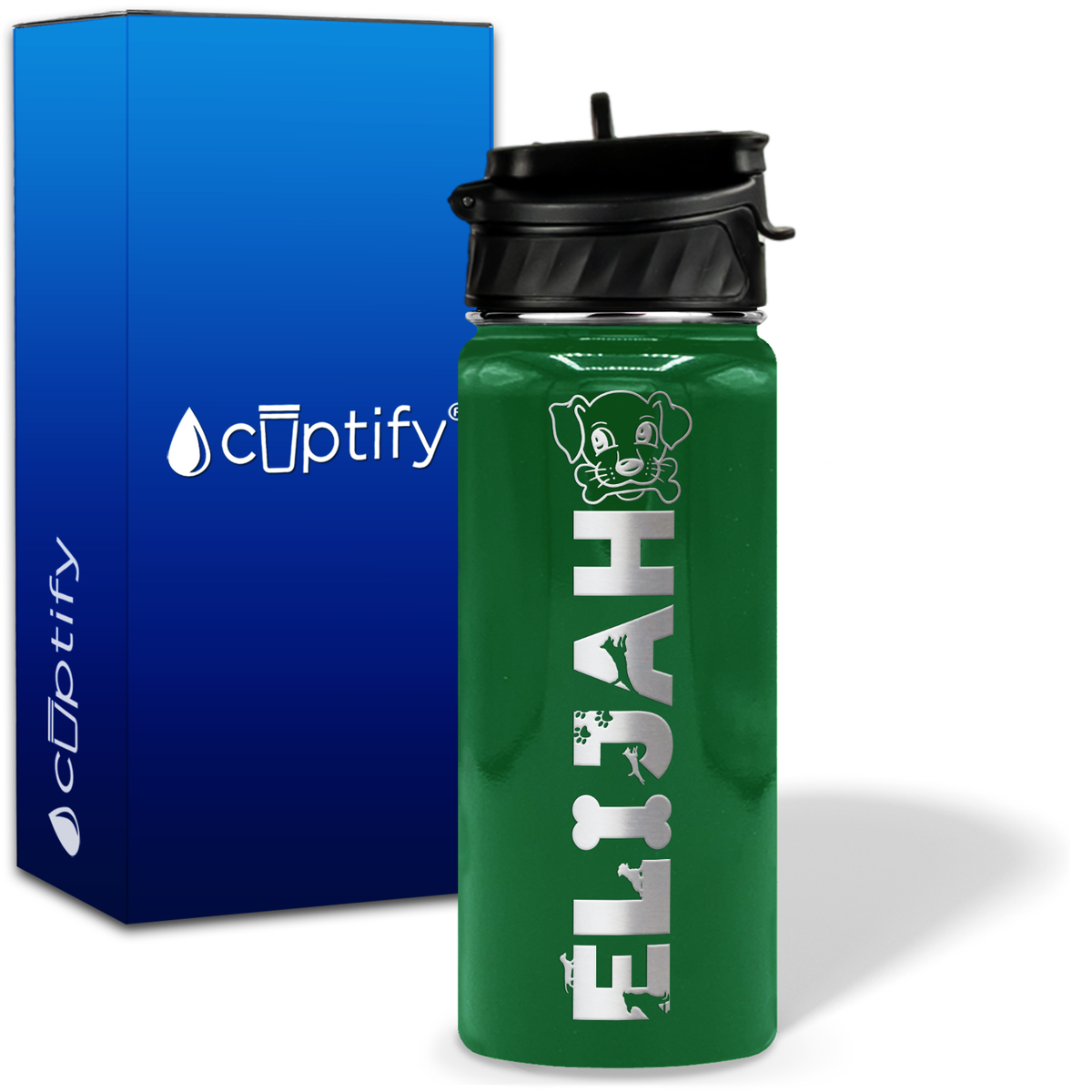 Personalized Dog with Name and Icon on 18oz Wide Mouth Kids Water Bottle