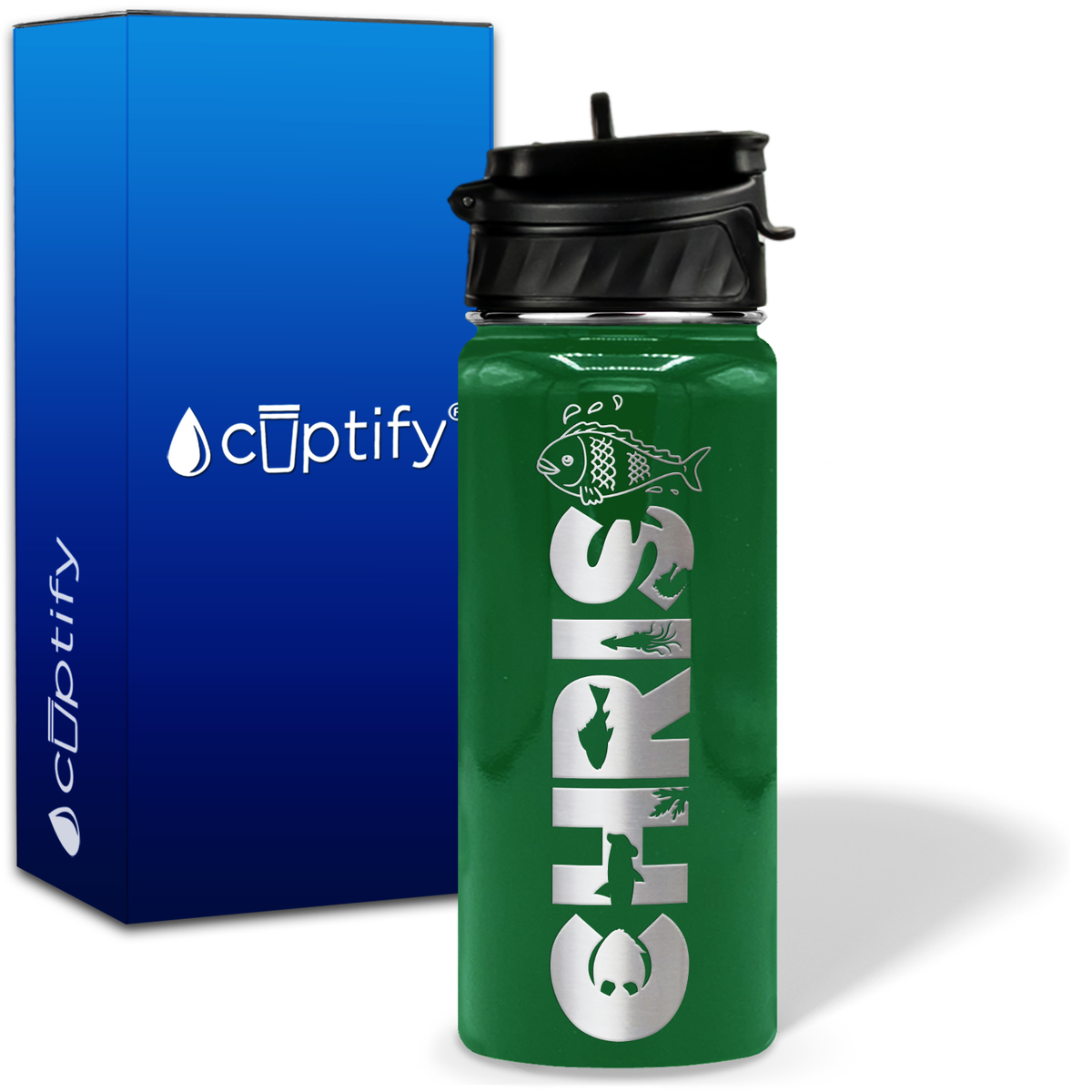 Personalized Fish with Name and Icon on 18oz Wide Mouth Kids Water Bottle