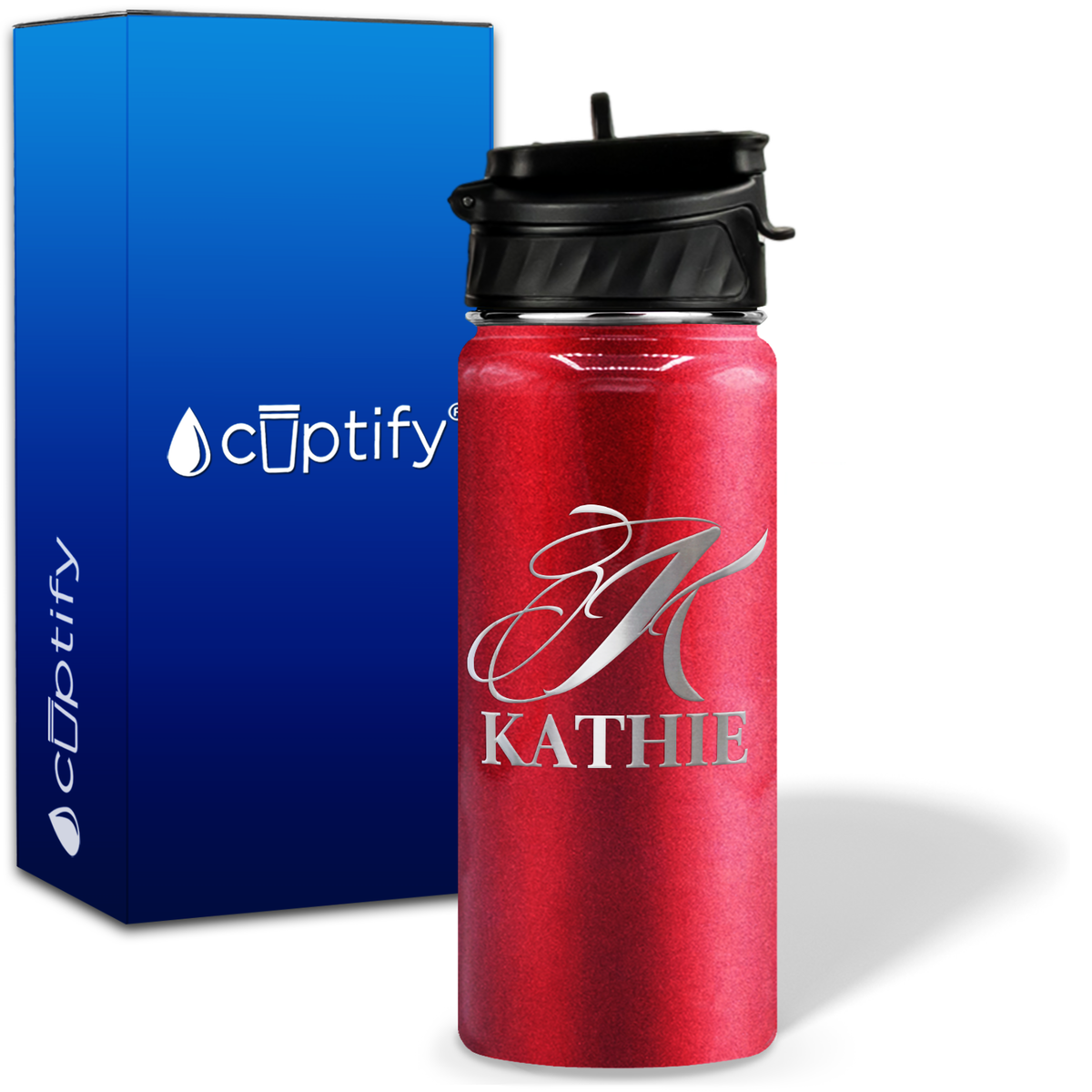 Personalized Script Initial and Name on 18oz Wide Mouth Bottle