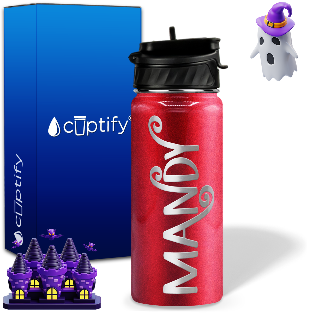 Curly Spooky Halloween on 18oz Personalized Water Bottle