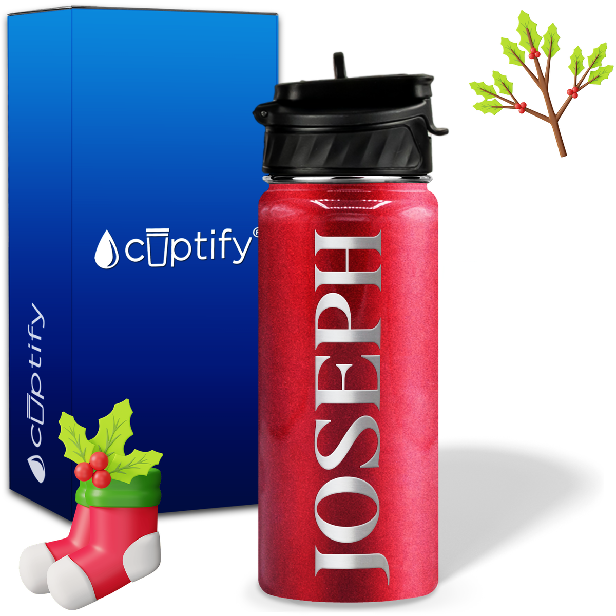 Personalized Merry Christmas on 18oz Water Bottle