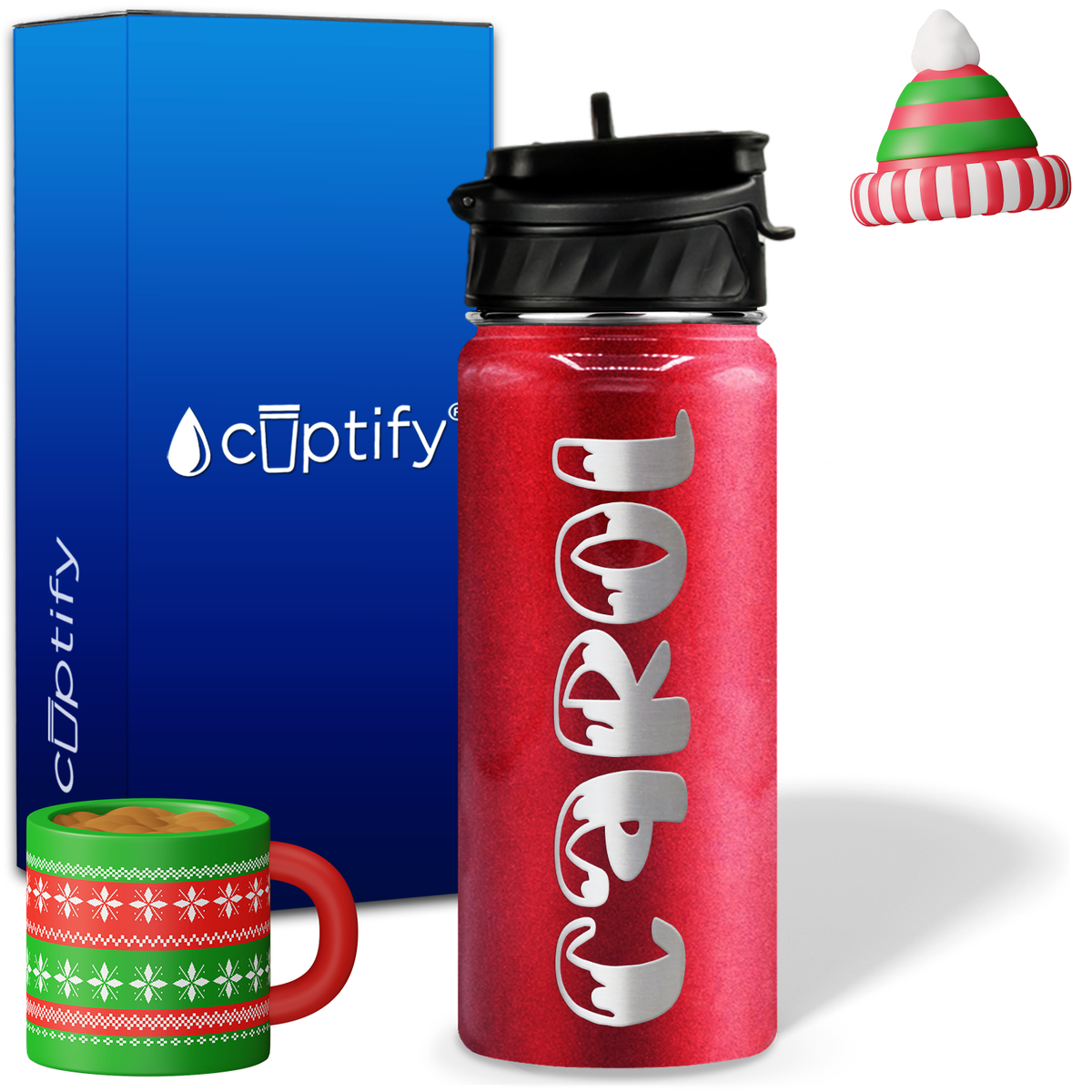 Personalized Frosty Christmas Font on 18oz Wide Mouth