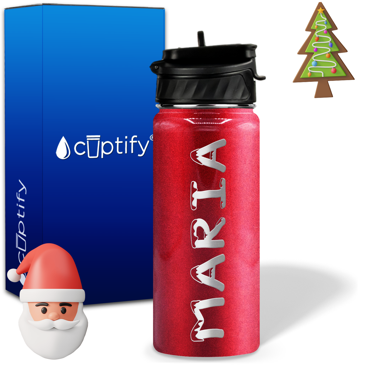 Personalized Snowy on 18oz Christmas Water Bottle