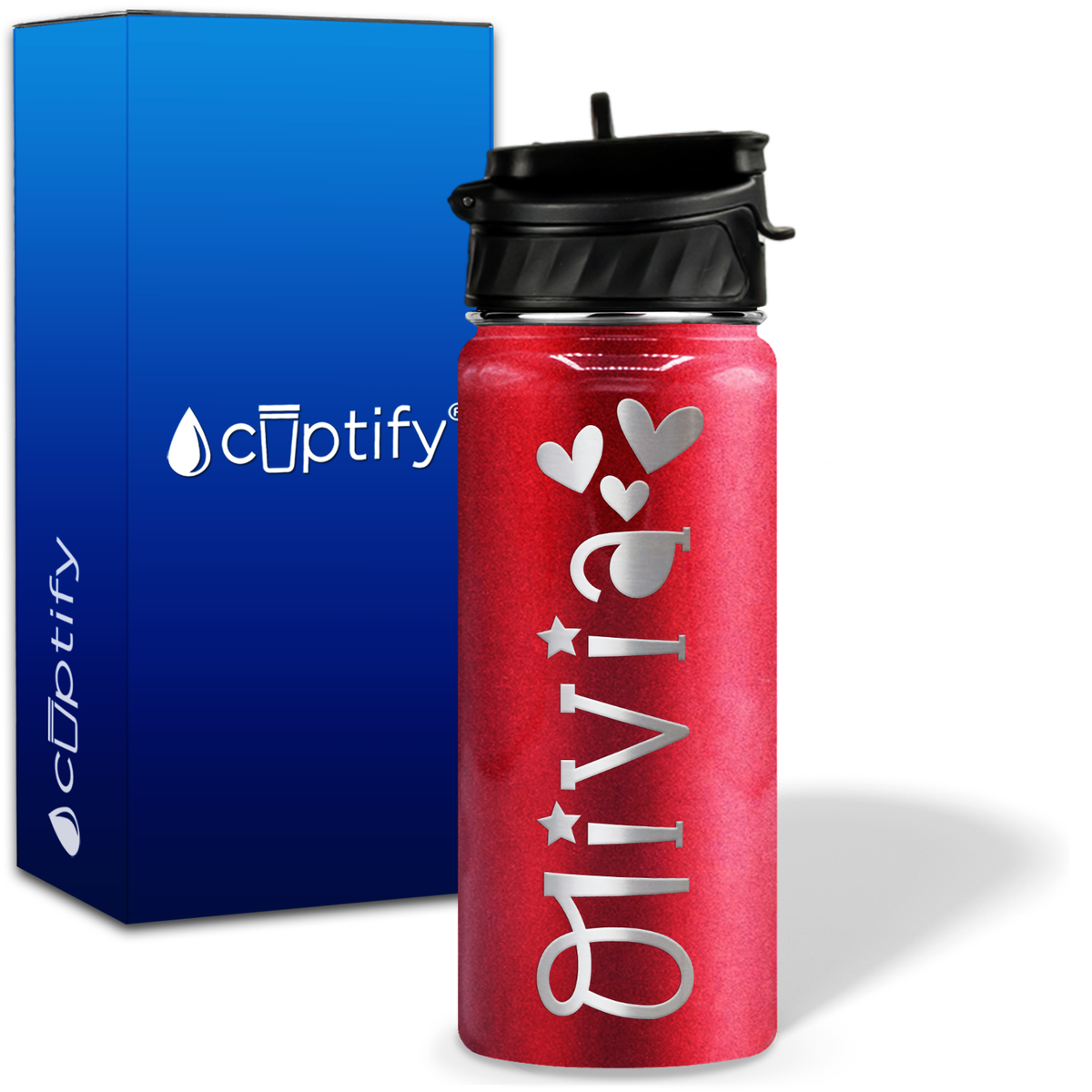 Personalized Hearts with Name and Icon on 18oz Wide Mouth Kids Water Bottle