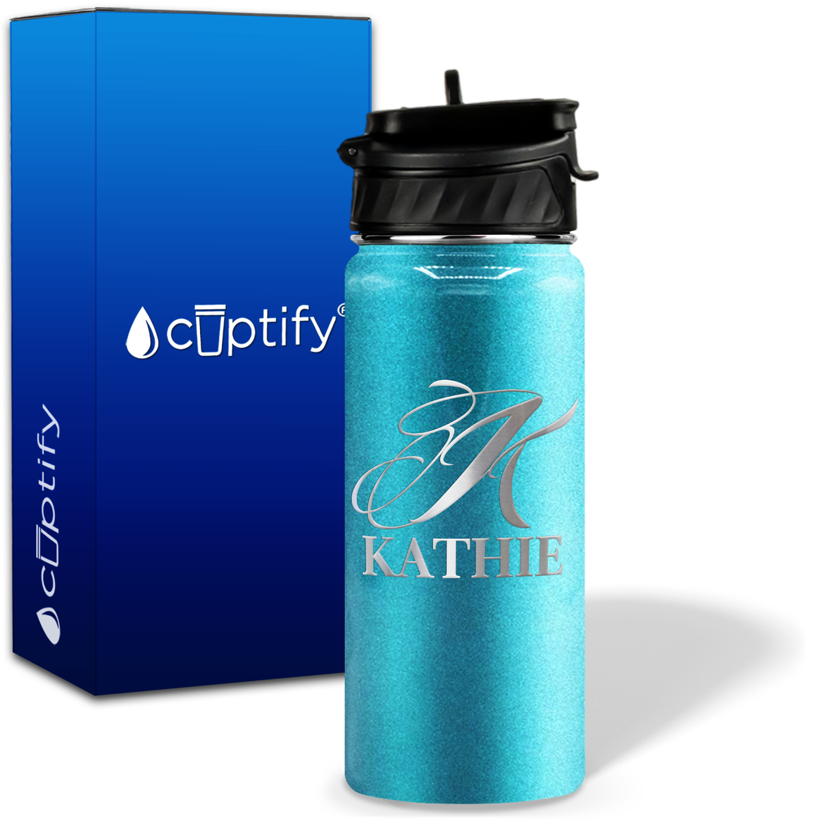 Personalized Script Initial and Name on 18oz Wide Mouth Bottle