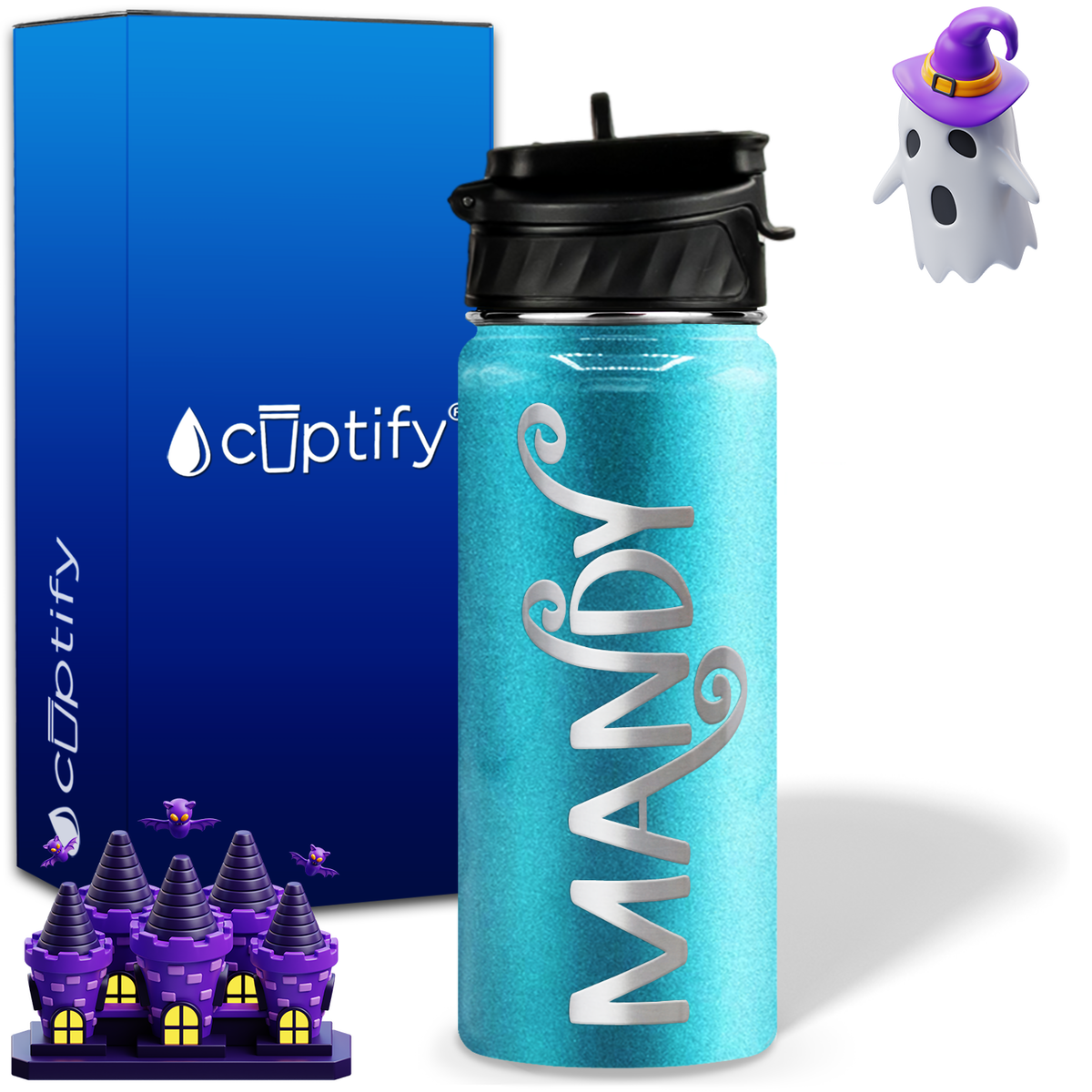 Curly Spooky Halloween on 18oz Personalized Water Bottle