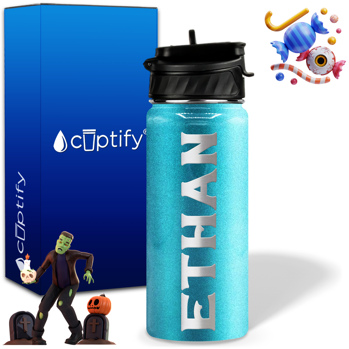 Personalized Grim Halloween on 18oz Custom Water Bottle