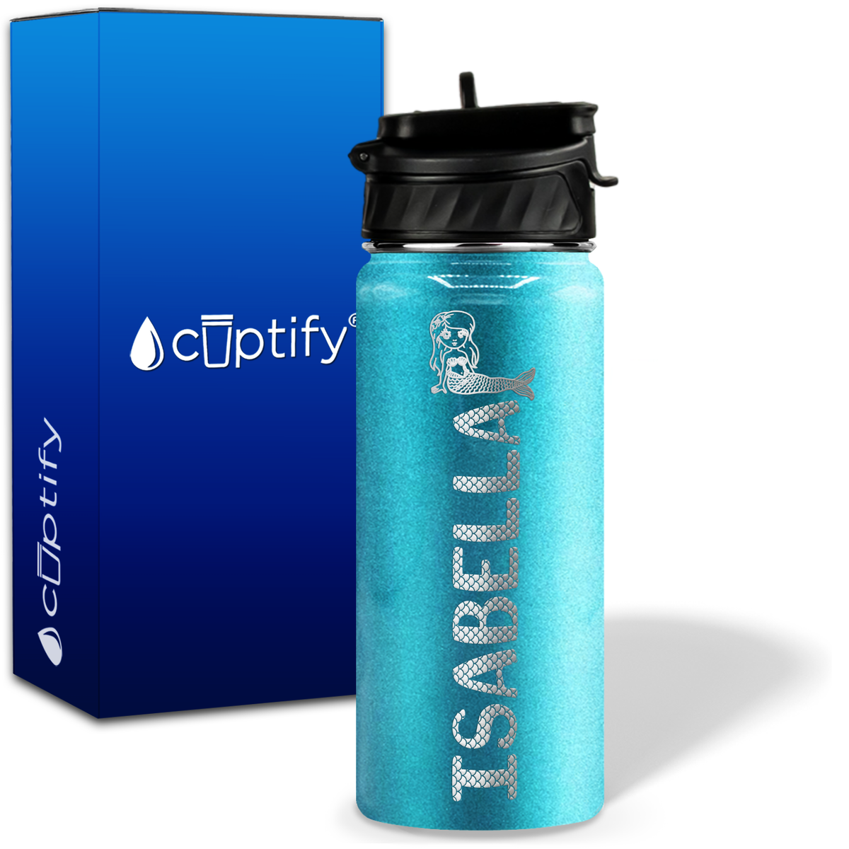 Personalized Mermaid with Name and Icon on 18oz Wide Mouth Kids Water Bottle