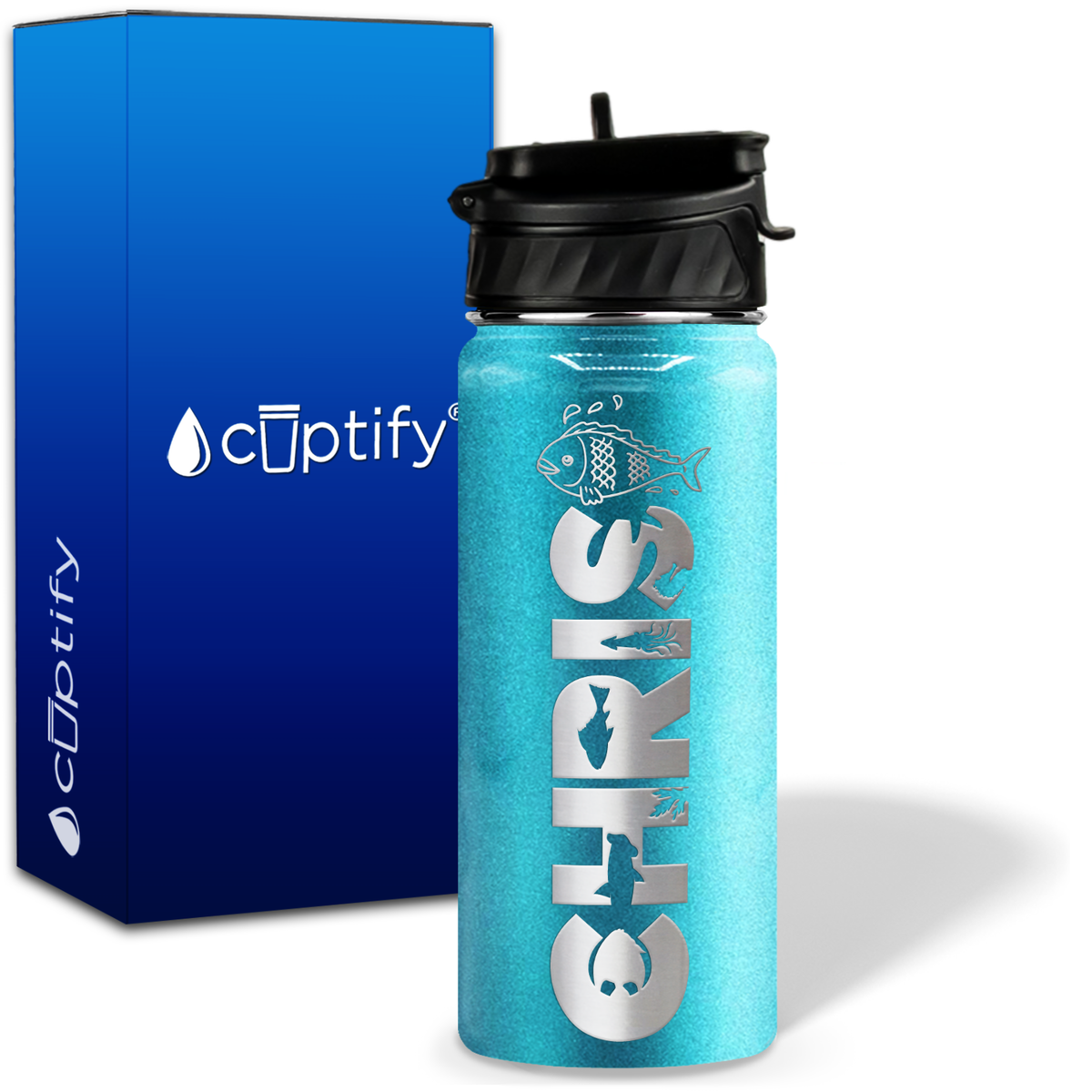 Personalized Fish with Name and Icon on 18oz Wide Mouth Kids Water Bottle