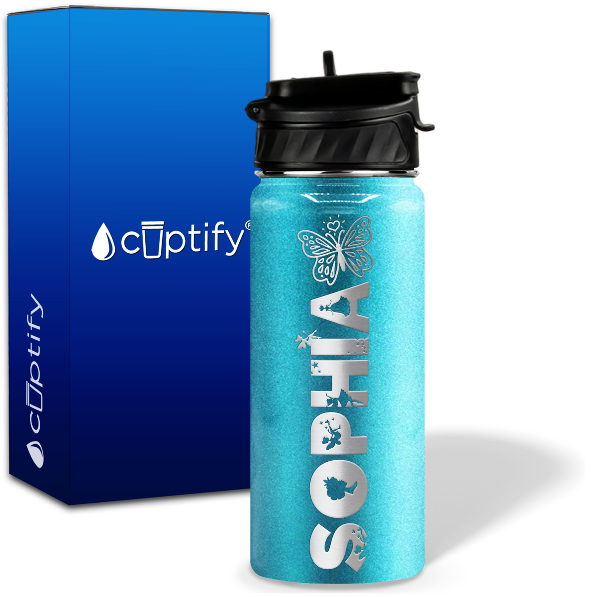 Personalized Heart Butterfly with Name and Icon on 18oz Wide Mouth Kids Water Bottle