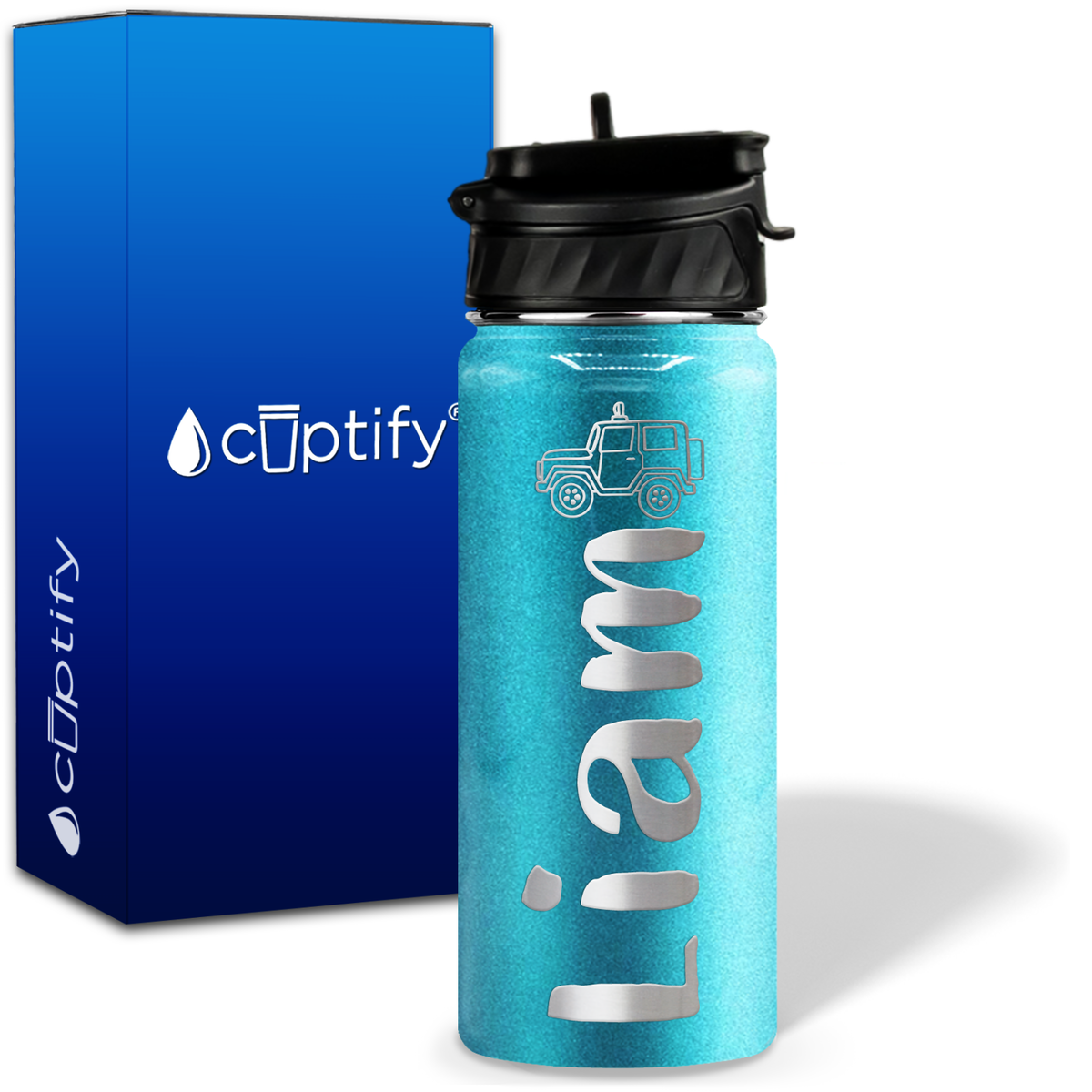 Personalized Jeep with Name and Icon on 18oz Wide Mouth Kids Water Bottle