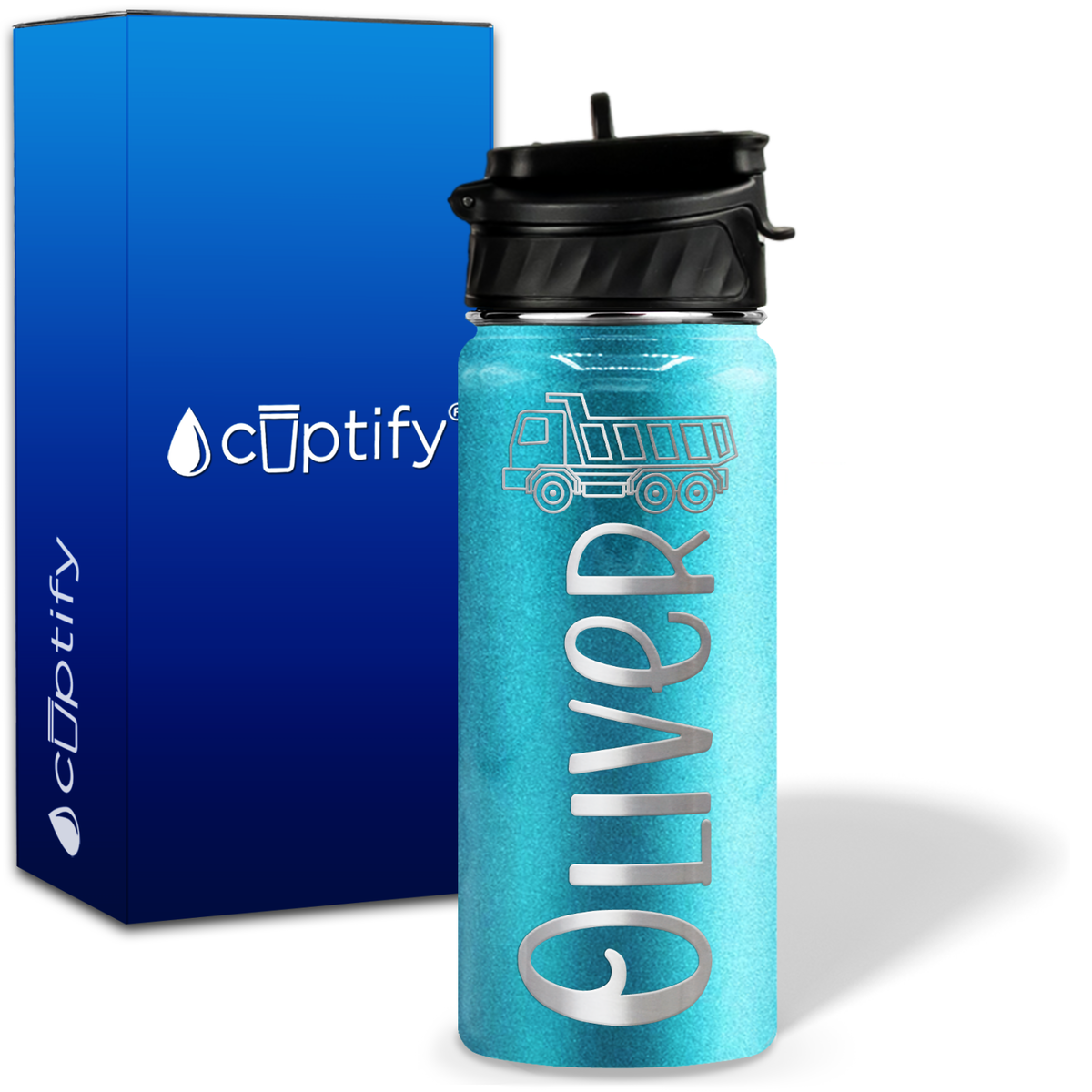 Personalized Truck with Name and Icon on 18oz Wide Mouth Kids Water Bottle