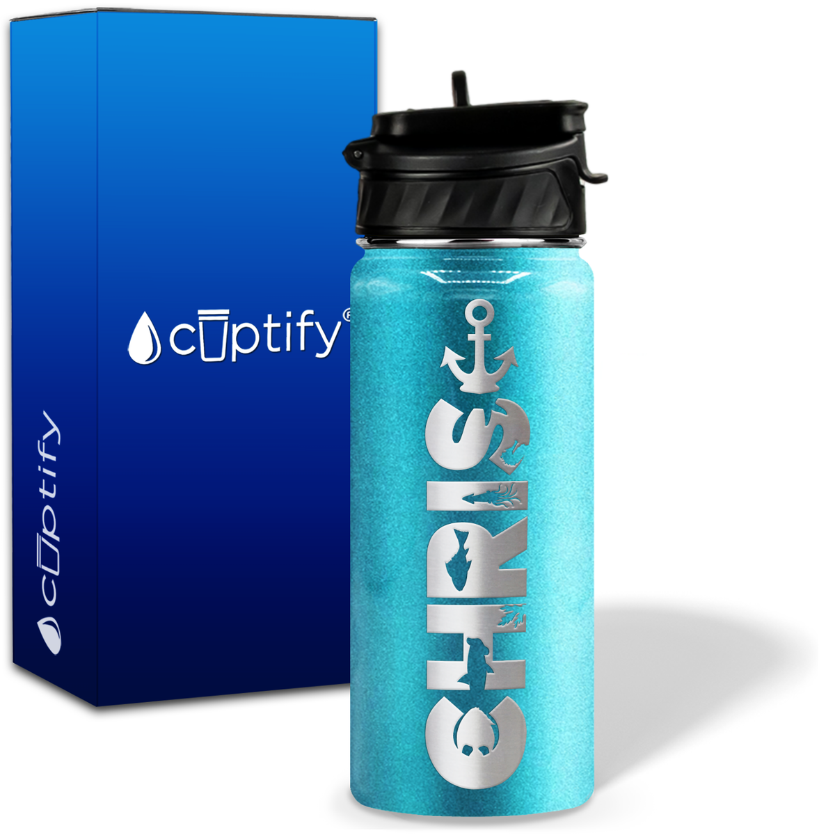 Personalized Anchor with Name and Icon on 18oz Wide Mouth Kids Water Bottle