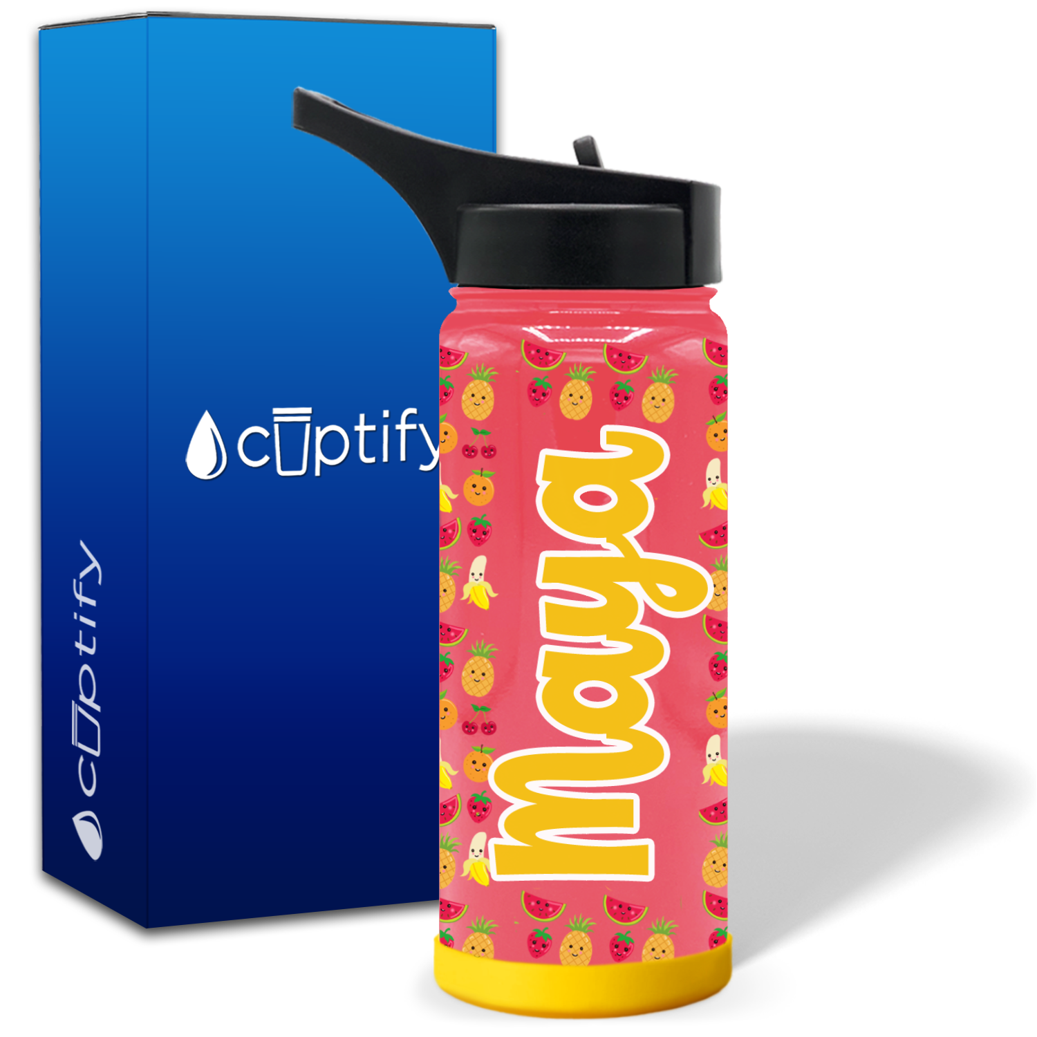 Personalized Happy Fruits 18oz Wide Mouth Kids Water Bottle