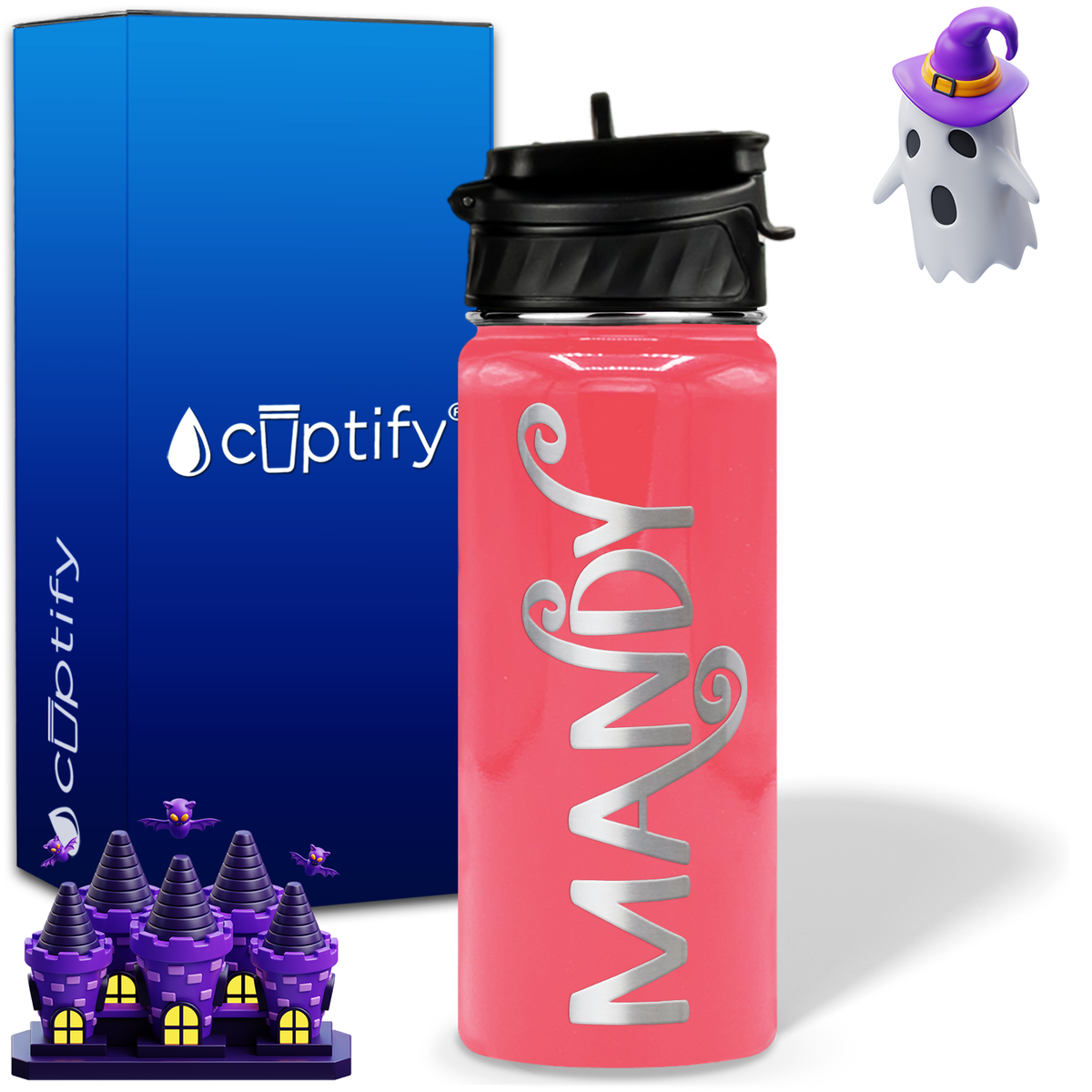 Curly Spooky Halloween on 18oz Personalized Water Bottle
