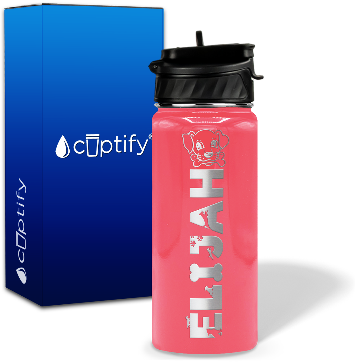 Personalized Dog with Name and Icon on 18oz Wide Mouth Kids Water Bottle