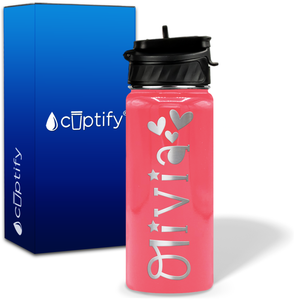 Personalized Hearts with Name and Icon on 18oz Wide Mouth Kids Water Bottle