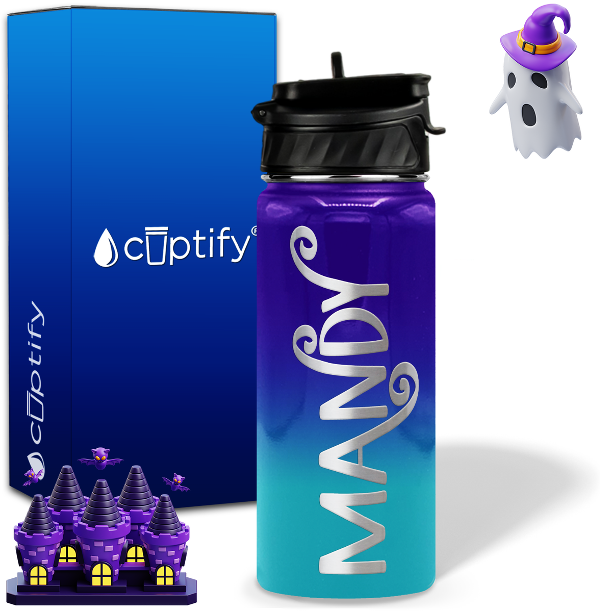 Curly Spooky Halloween on 18oz Personalized Water Bottle