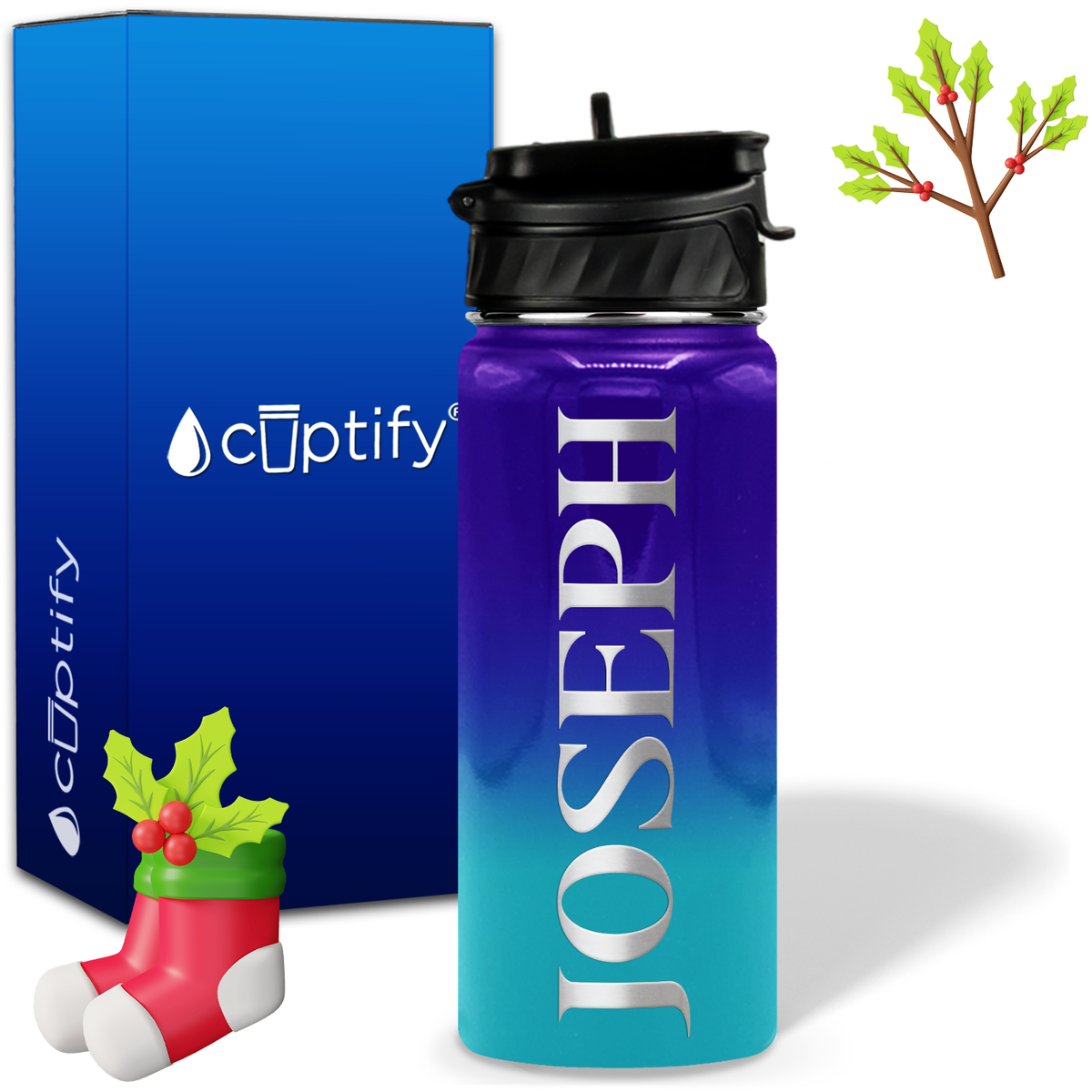 Personalized Merry Christmas on 18oz Water Bottle