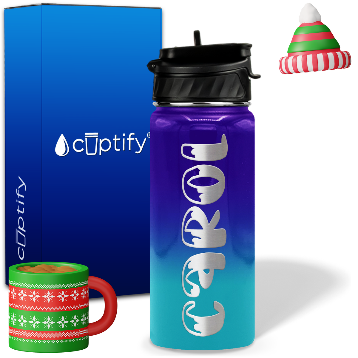 Personalized Frosty Christmas Font on 18oz Wide Mouth