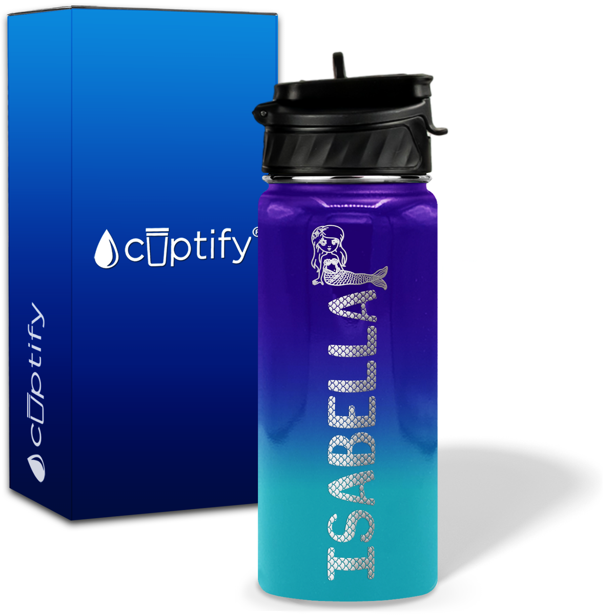 Personalized Mermaid with Name and Icon on 18oz Wide Mouth Kids Water Bottle