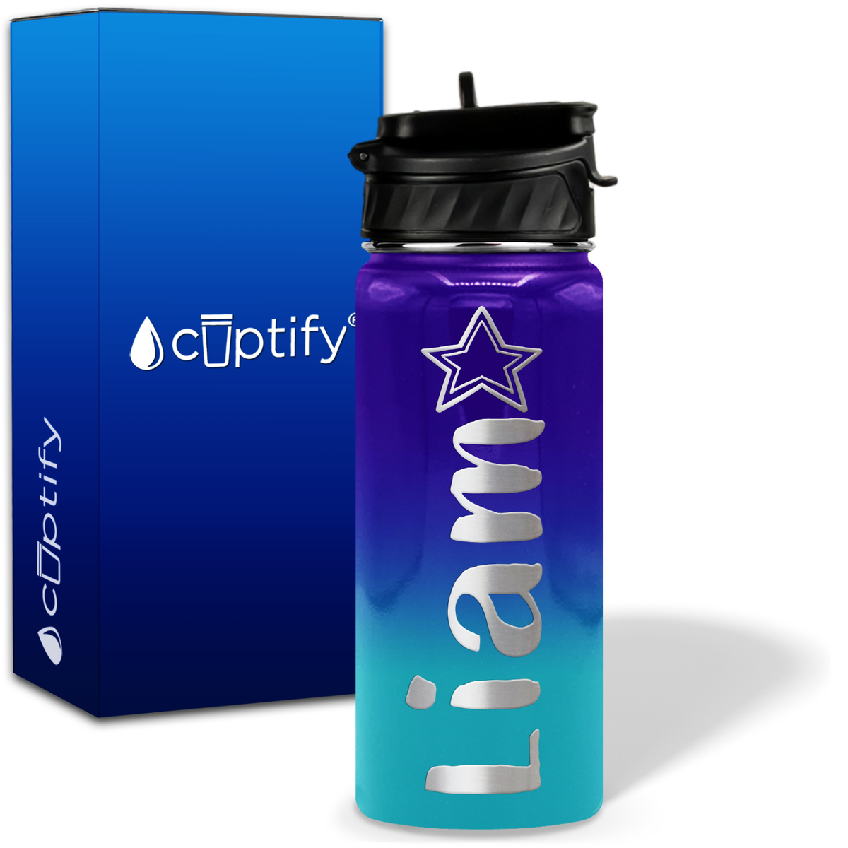 Personalized Star with Name and Icon on 18oz Wide Mouth Kids Water Bottle