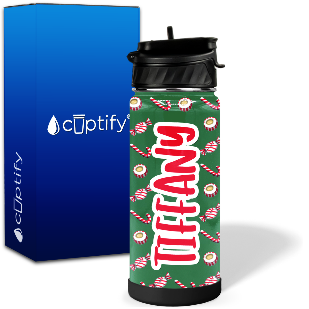 Personalized Peppermint Candies 18oz Wide Mouth Kids Water Bottle