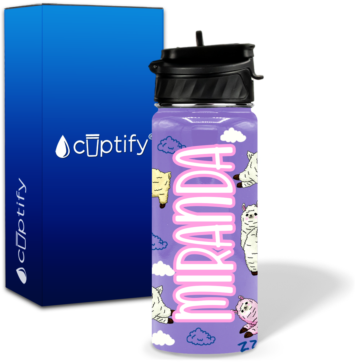 Alpaca Clouds 18oz Personalized Kids Water Bottle