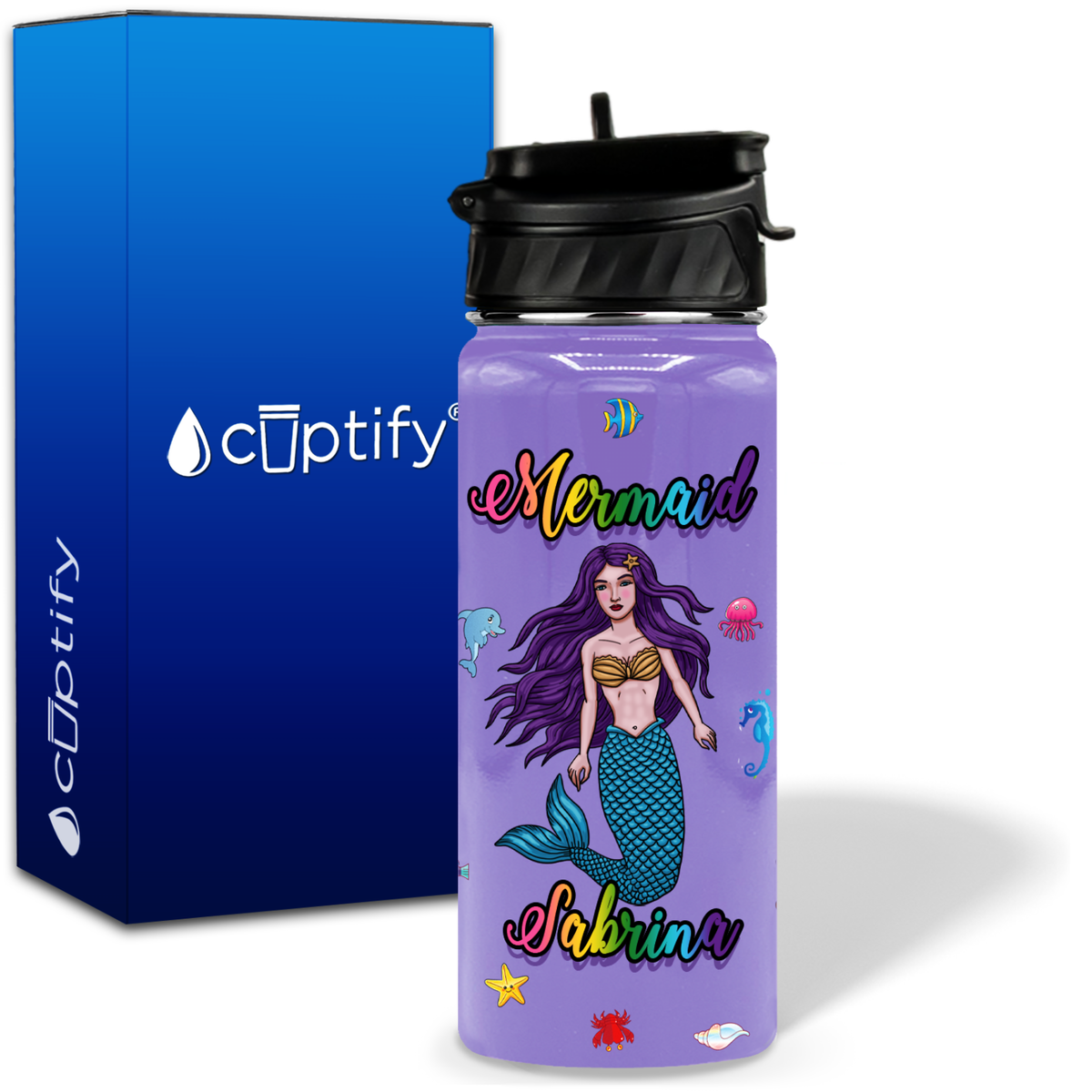 Mermaid on Sea 18oz Personalized Kids Water Bottle