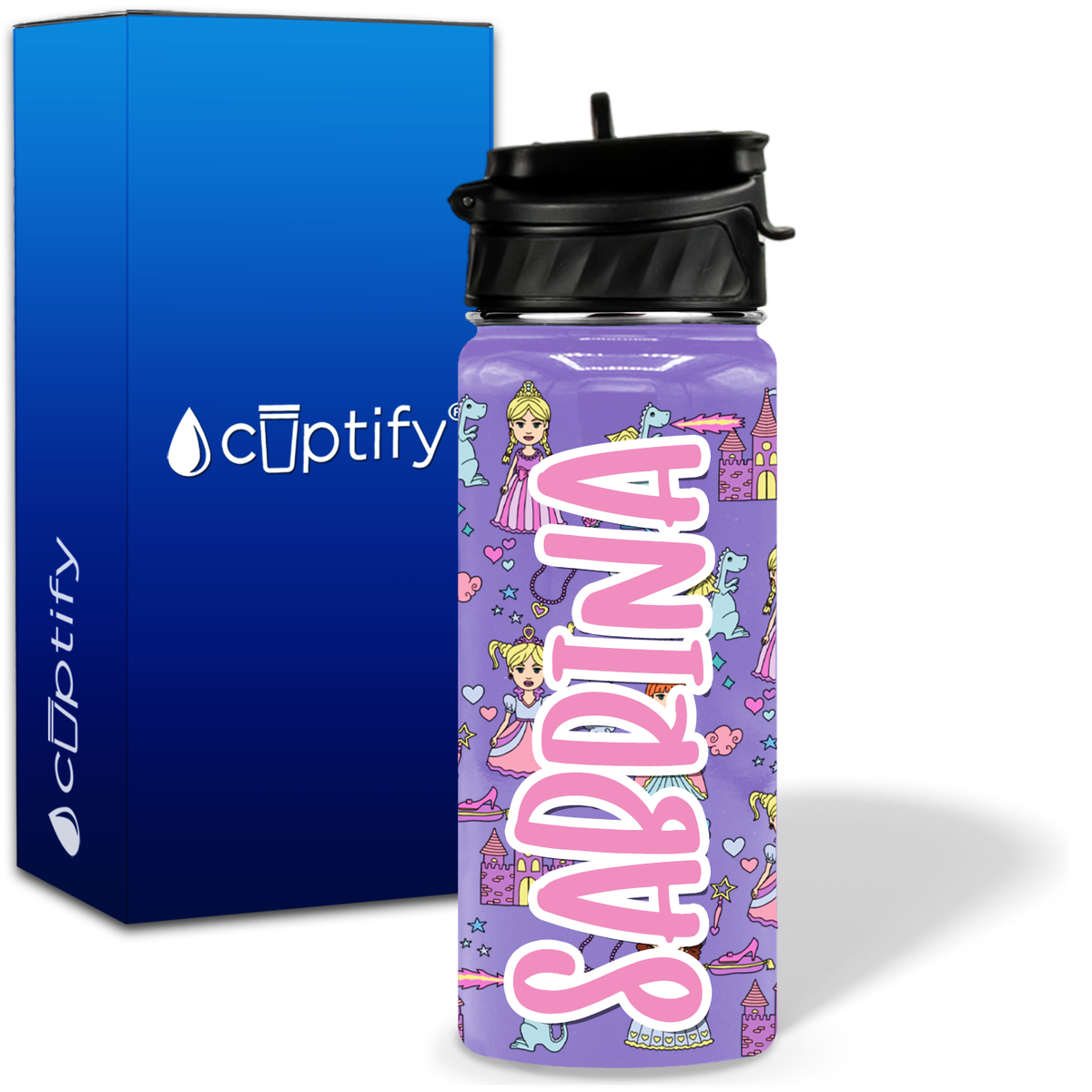 Princess Castle 18oz Personalized Kids Water Bottle