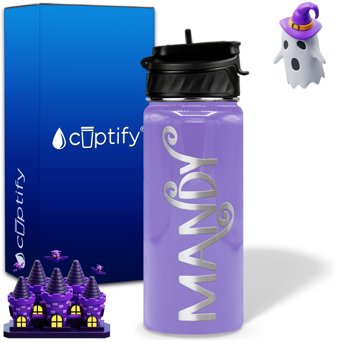 Curly Spooky Halloween on 18oz Personalized Water Bottle