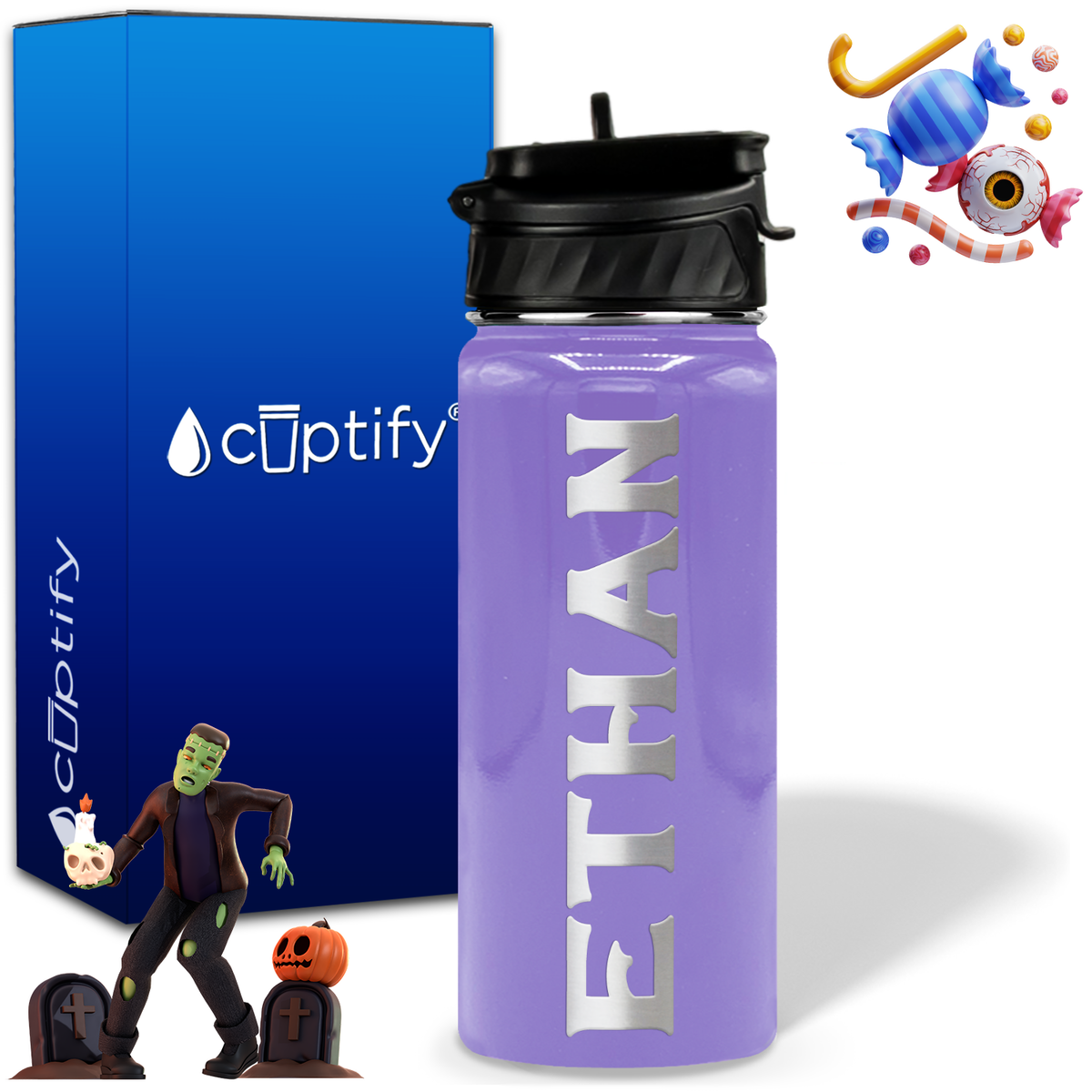 Personalized Grim Halloween on 18oz Custom Water Bottle