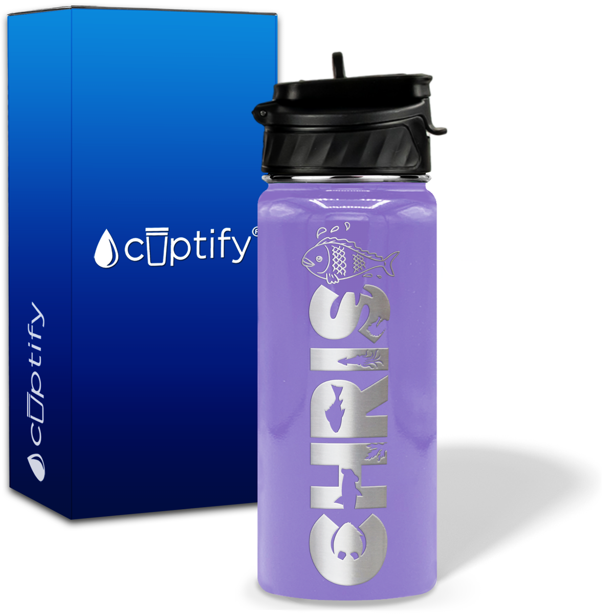 Personalized Fish with Name and Icon on 18oz Wide Mouth Kids Water Bottle