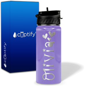 Personalized Hearts with Name and Icon on 18oz Wide Mouth Kids Water Bottle