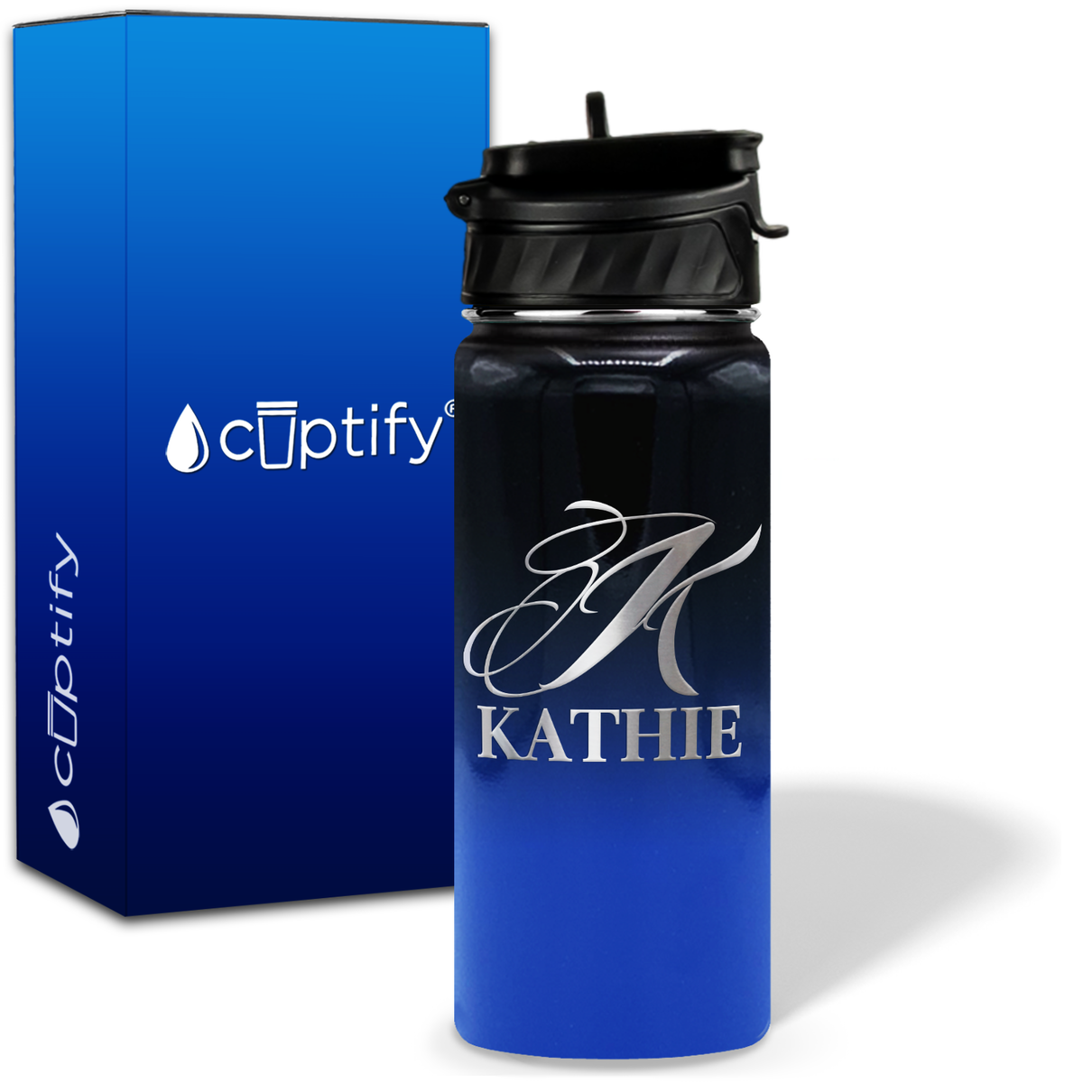 Personalized Script Initial and Name on 18oz Wide Mouth Bottle