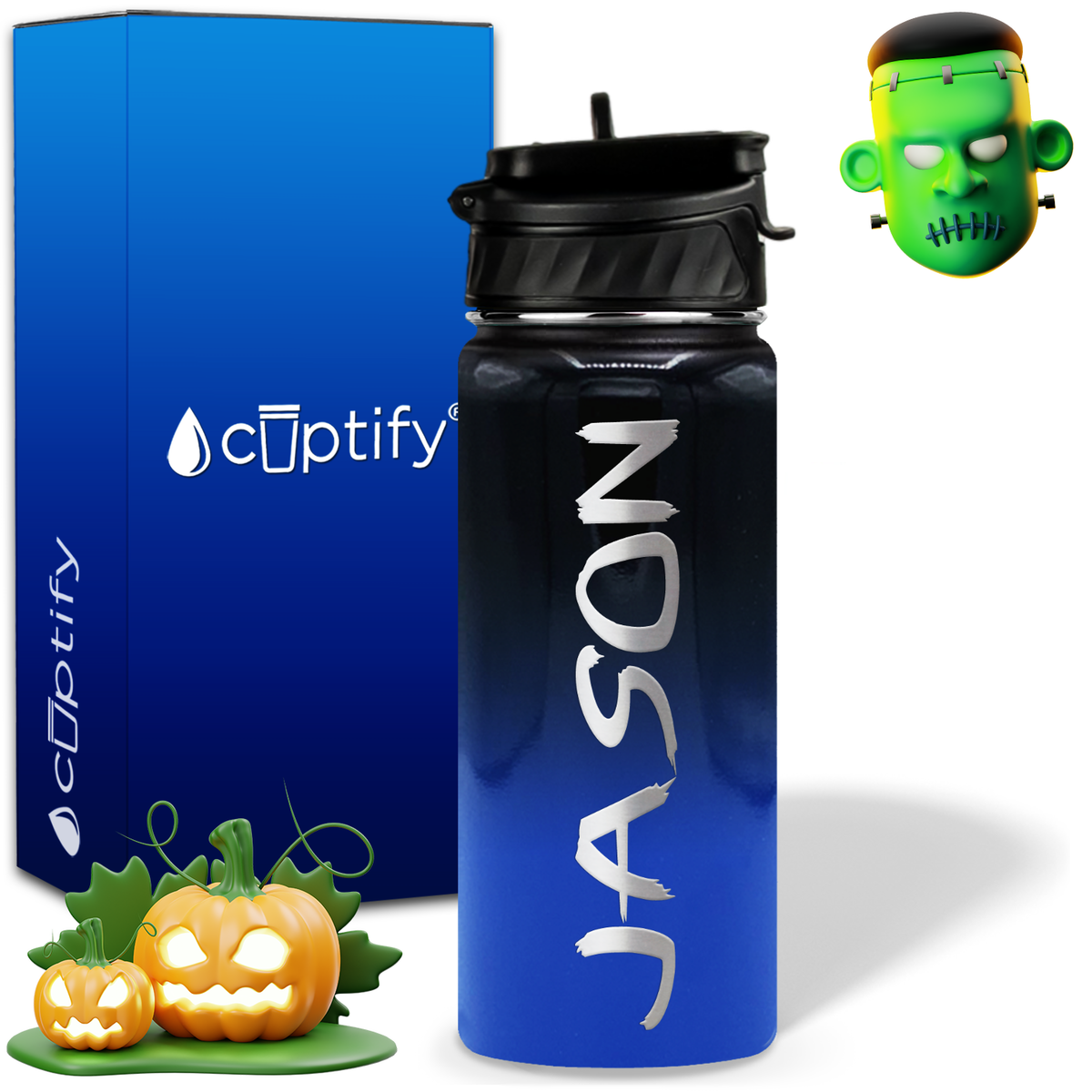 Personalized Scary Halloween Font on 18oz Wide Mouth