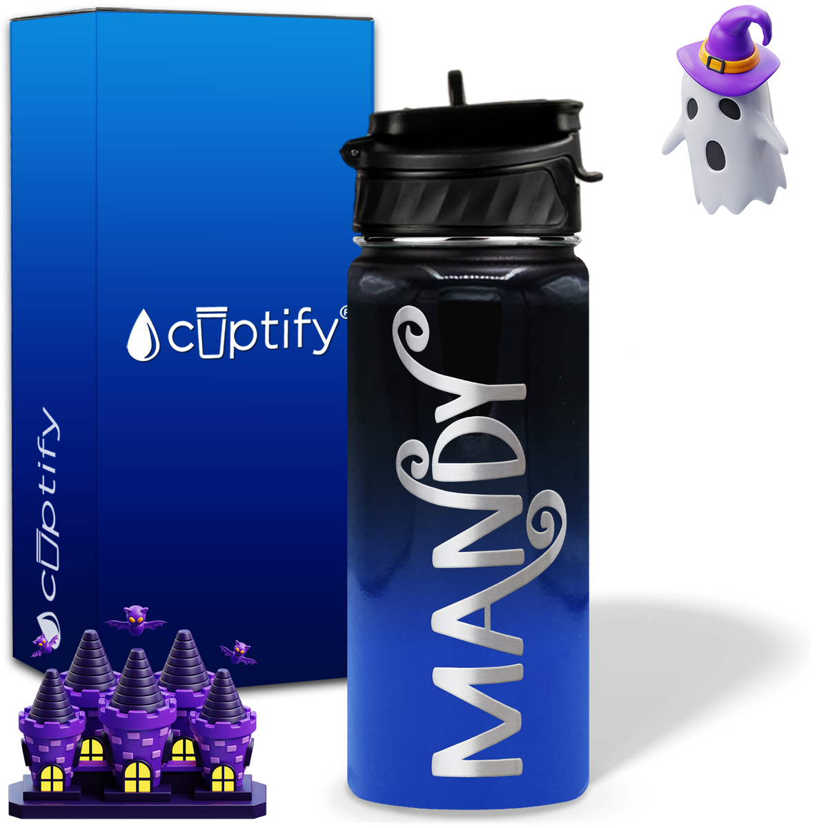 Curly Spooky Halloween on 18oz Personalized Water Bottle