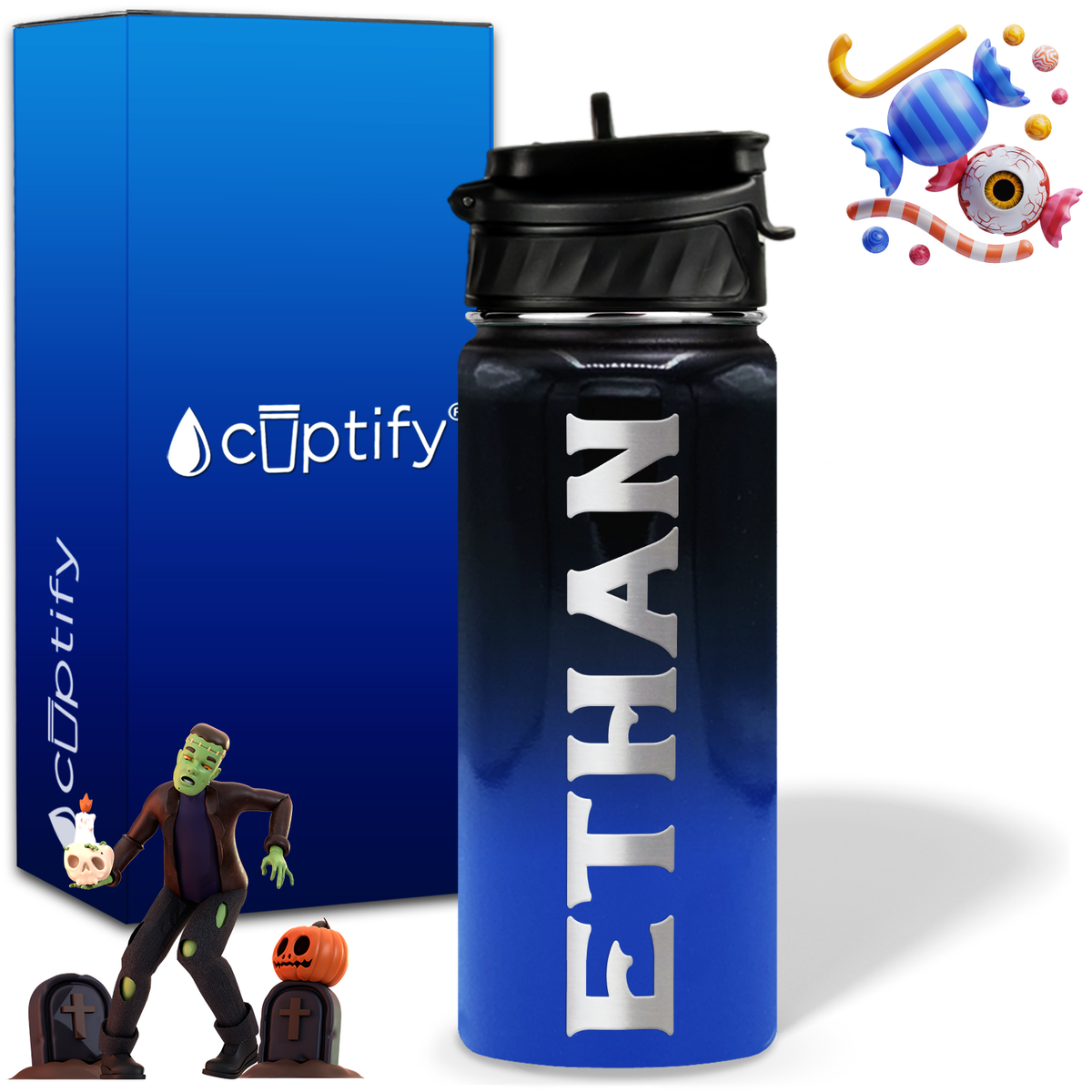 Personalized Grim Halloween on 18oz Custom Water Bottle
