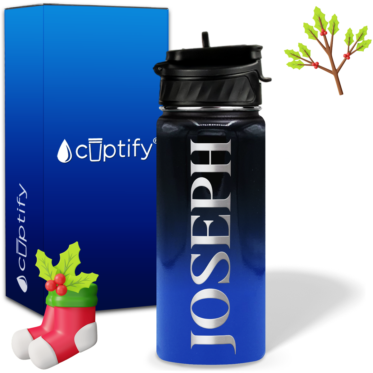 Personalized Merry Christmas on 18oz Water Bottle