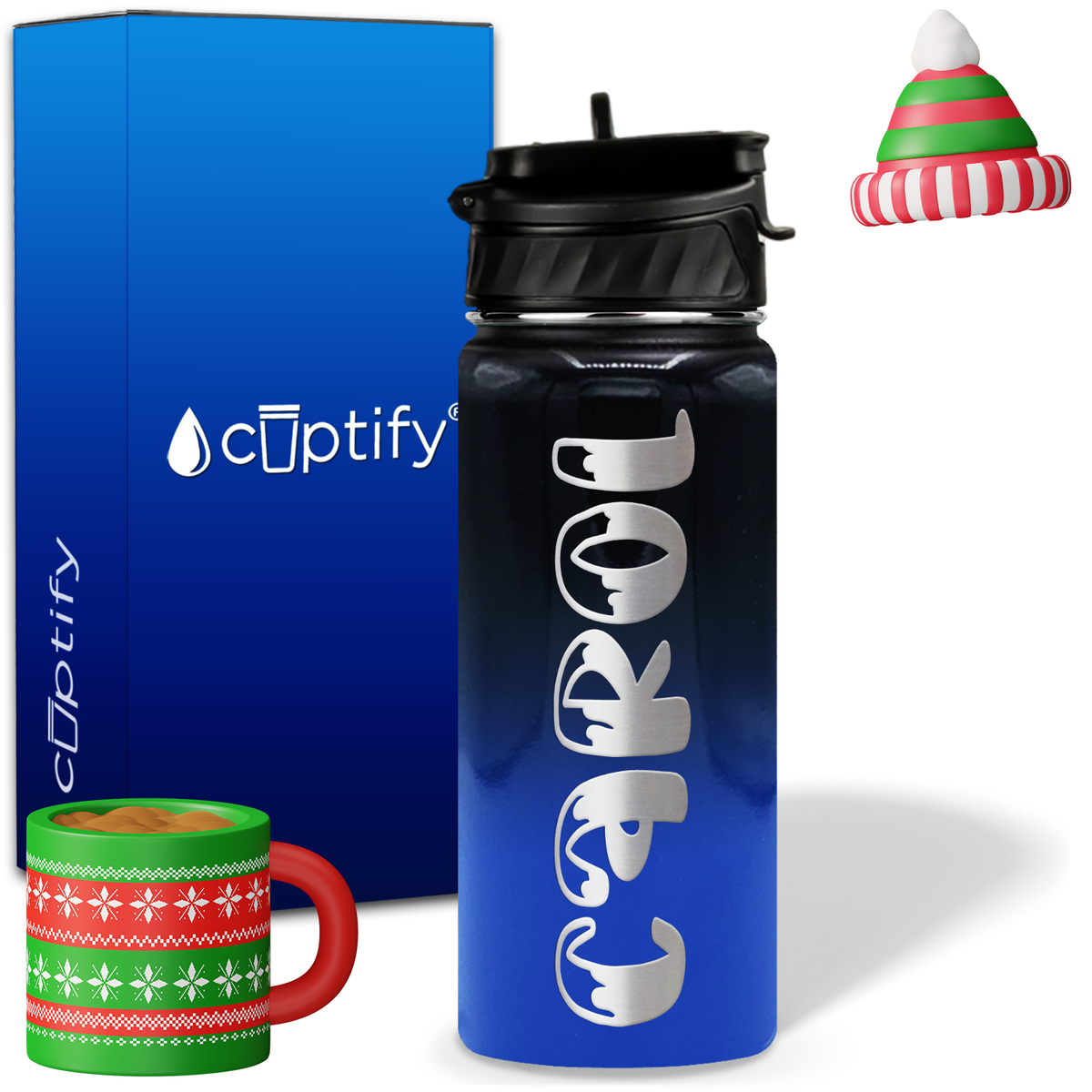 Personalized Frosty Christmas Font on 18oz Wide Mouth